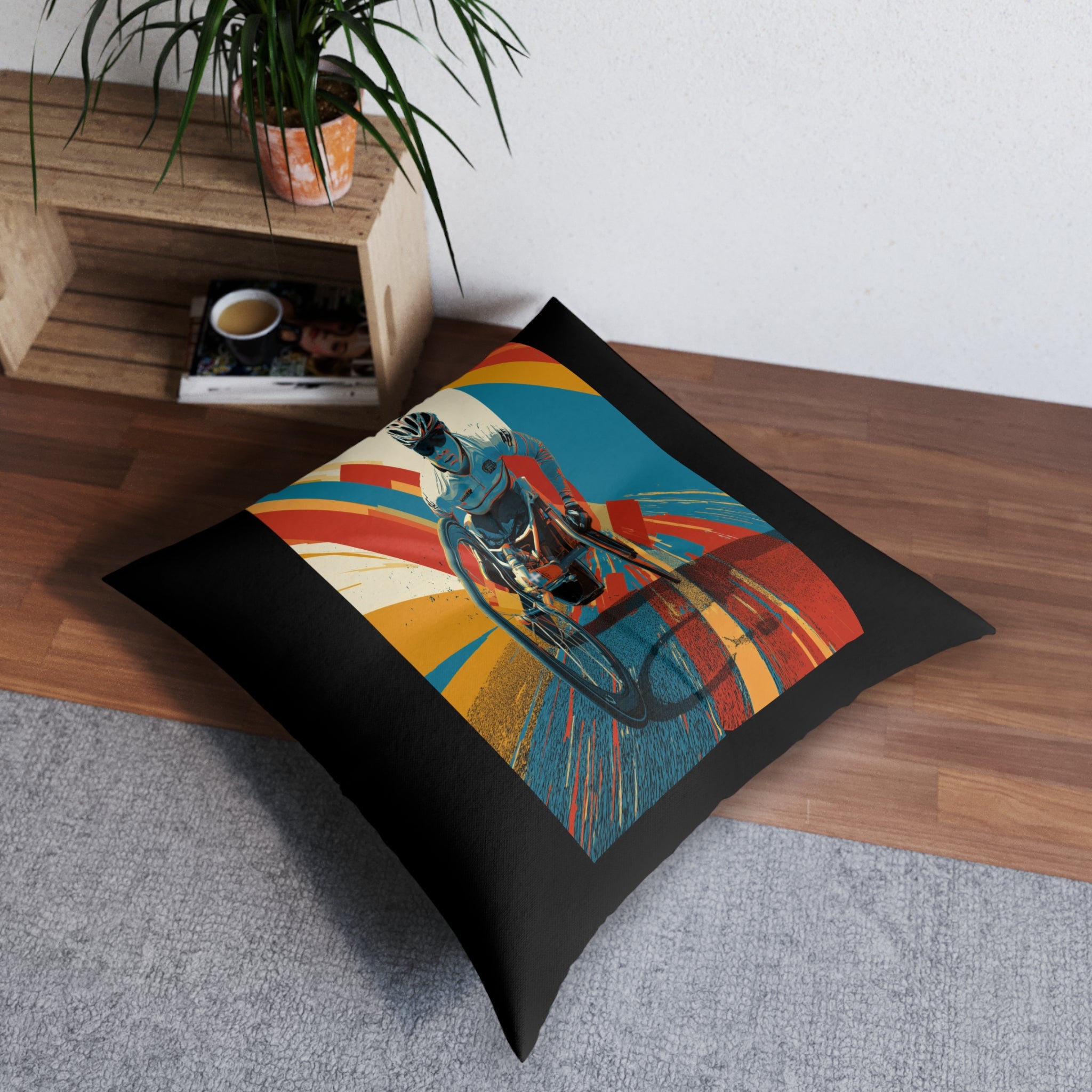 Dynamic Tufted Floor Pillow, Sports Course Decor, Active Lifestyle Cushion, Athlete Gift, Home Accent, Modern Throw Pillow