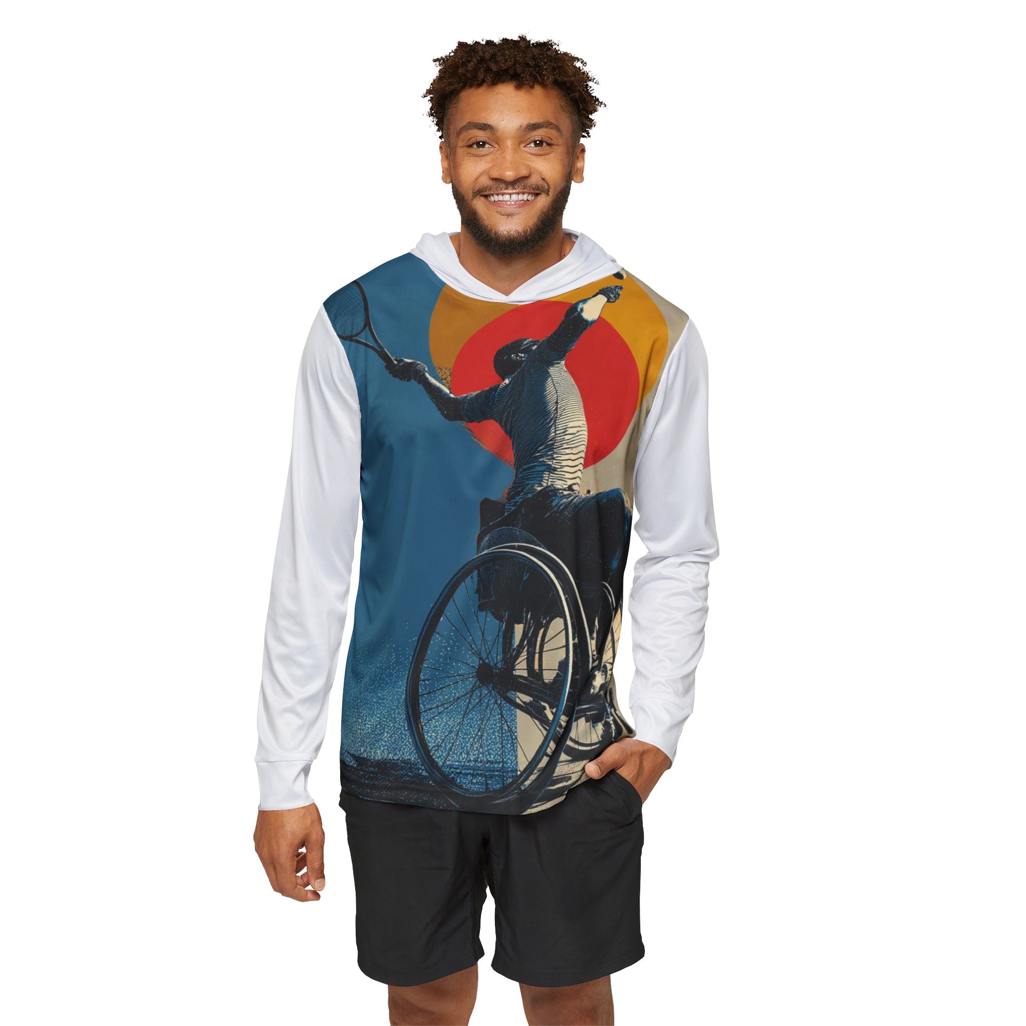 Men's Sports Warmup Hoodie - Wheelchair Tennis Design, Activewear, Sports Hoodie, Fitness Apparel, Athletes Gear, Gift for Sports Lovers