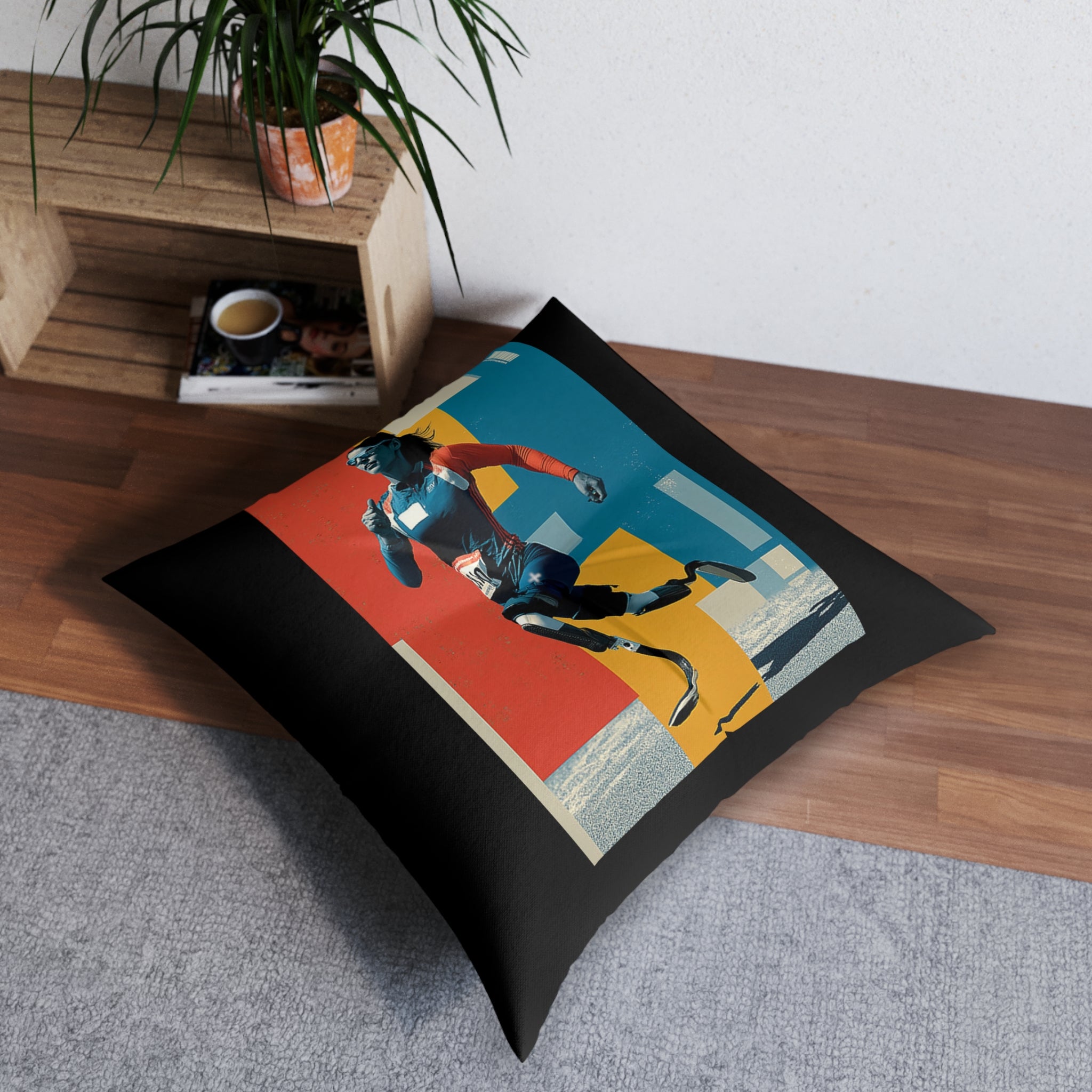 Dynamic Tufted Floor Pillow, Sports Course Decor, Active Lifestyle Cushion, Athlete Gift, Home Accent, Modern Throw Pillow