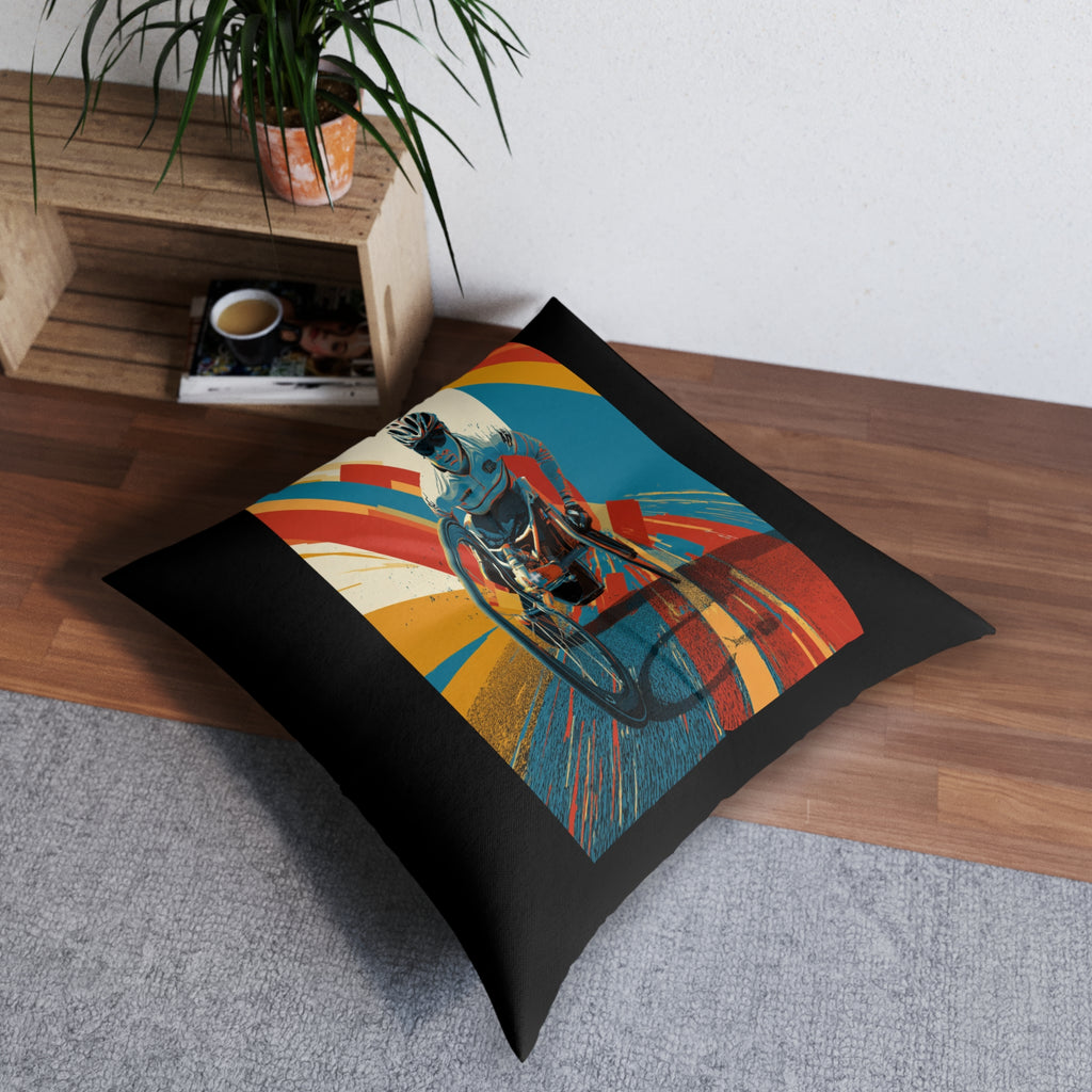 Dynamic Tufted Floor Pillow, Sports Course Decor, Active Lifestyle Cushion, Athlete Gift, Home Accent, Modern Throw Pillow