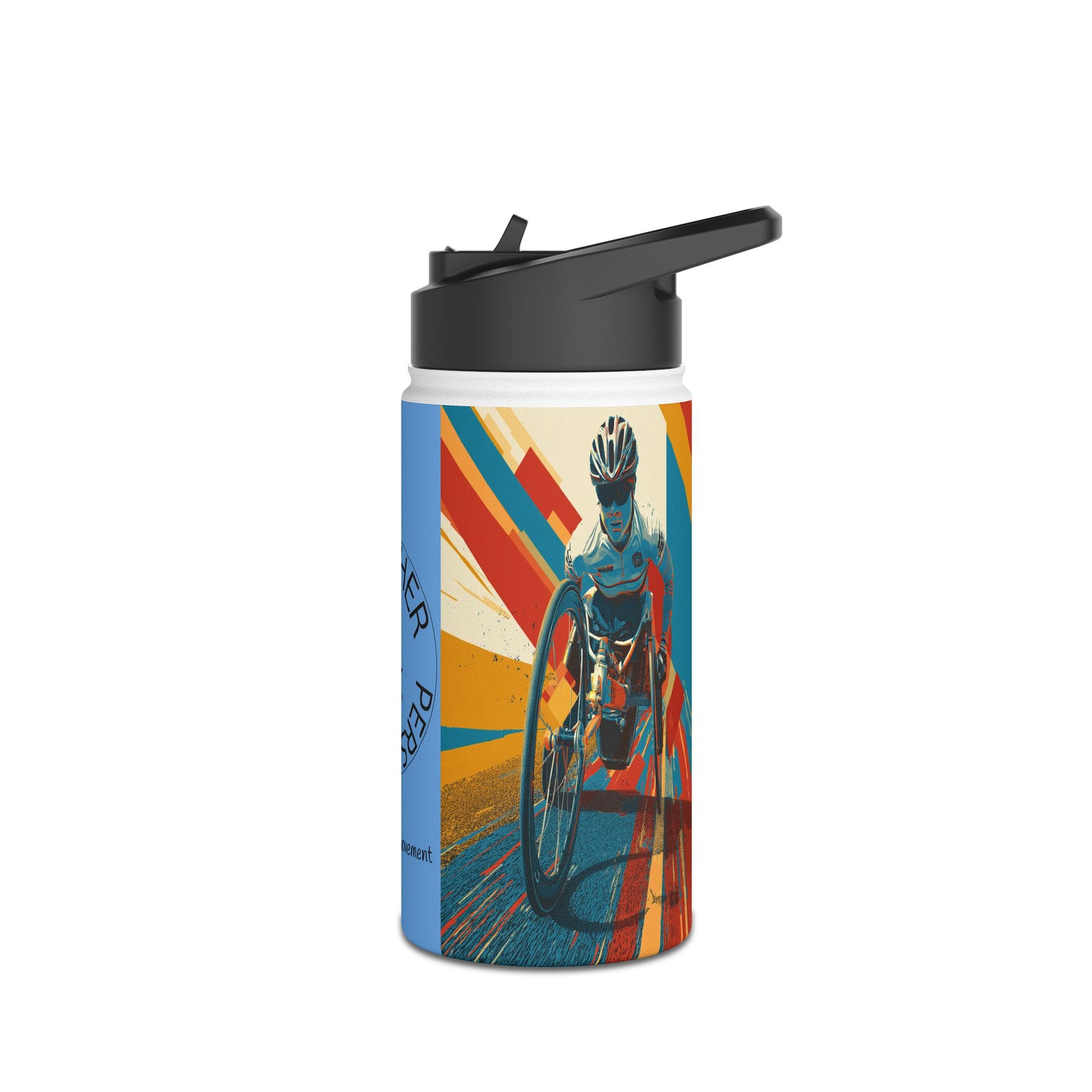 Colorful Stainless Steel Water Bottle – Para-sport Wheelchair Course Design, Eco-Friendly Hydration, Gift Idea for All Athletes, Travel Mug, Fitness Accessory