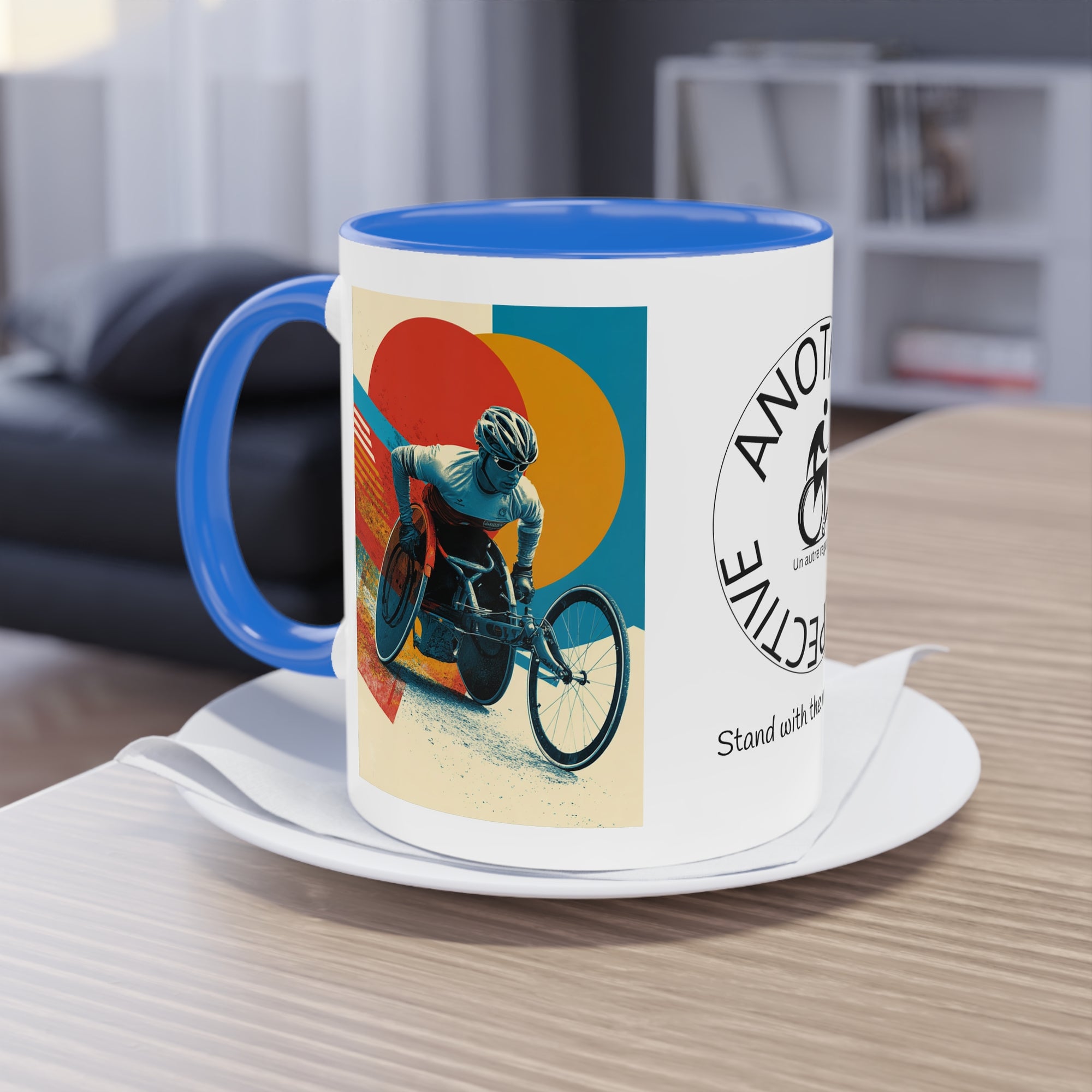 Dynamic Two-Tone Coffee Mug Wheelchair, Race-inspired Drinkware, Ideal Gift for Athletes, Motivational Morning Caffeine Boost, Sports Lover Cup
