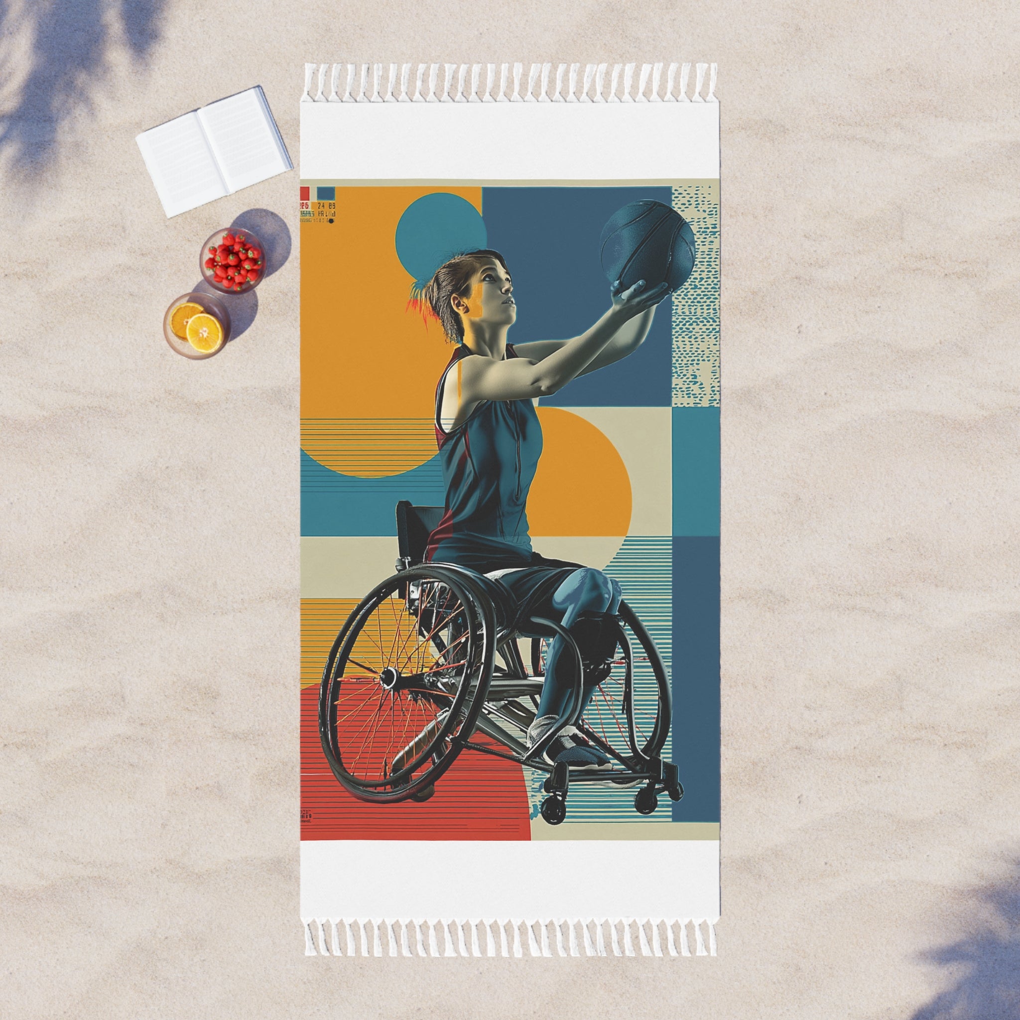 Boho Beach Towel - Vibrant Wheelchair Basket Design for Beach Days, Summer Fun, Gym Workout, Poolside Lounging, Outdoor Adventures
