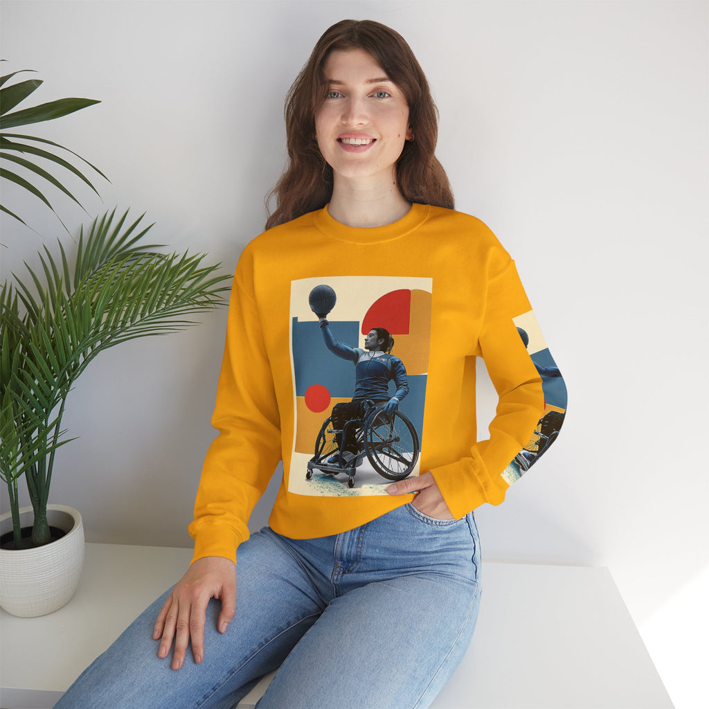 Inclusive WheelChair Basket Sports Themed Sweatshirt for Empowerment, Unisex Heavy Blend Crewneck, Inspirational Gift for Activists