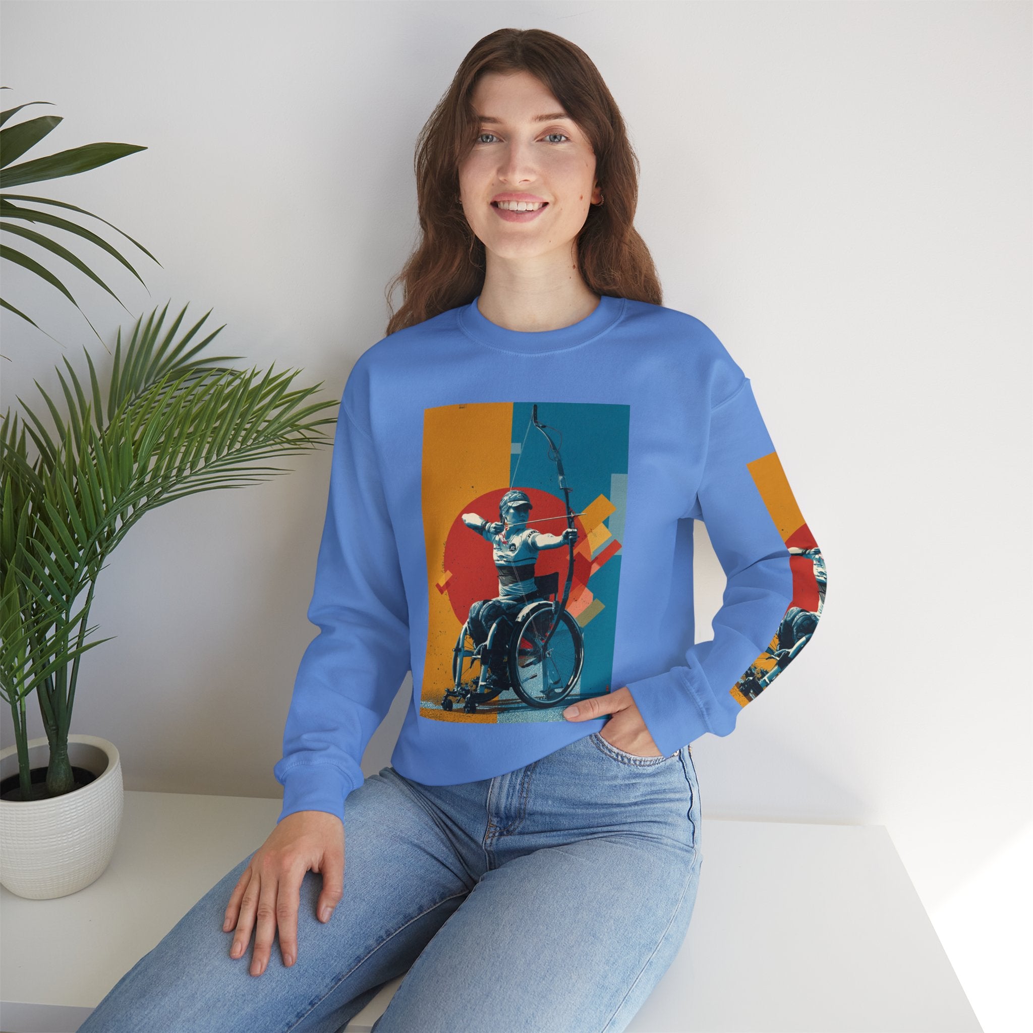 nclusive WheelChair Archery Sports Themed Sweatshirt for Empowerment, Unisex Heavy Blend Crewneck, Inspirational Gift for Activists