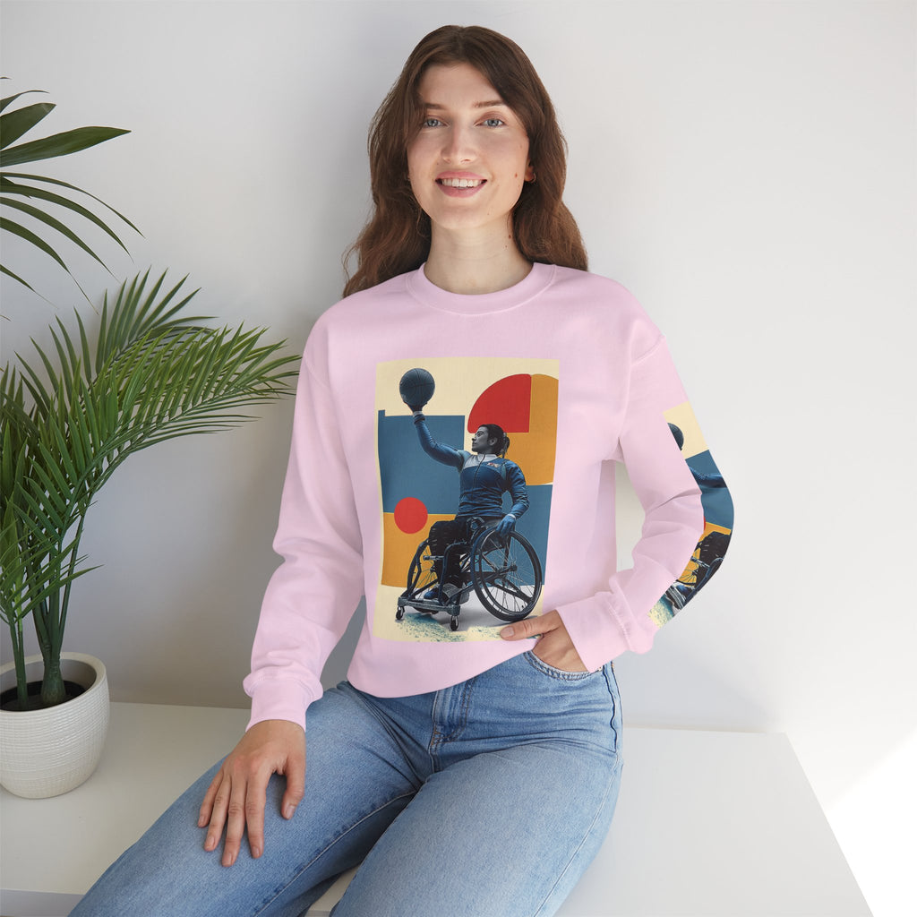 Inclusive WheelChair Basket Sports Themed Sweatshirt for Empowerment, Unisex Heavy Blend Crewneck, Inspirational Gift for Activists