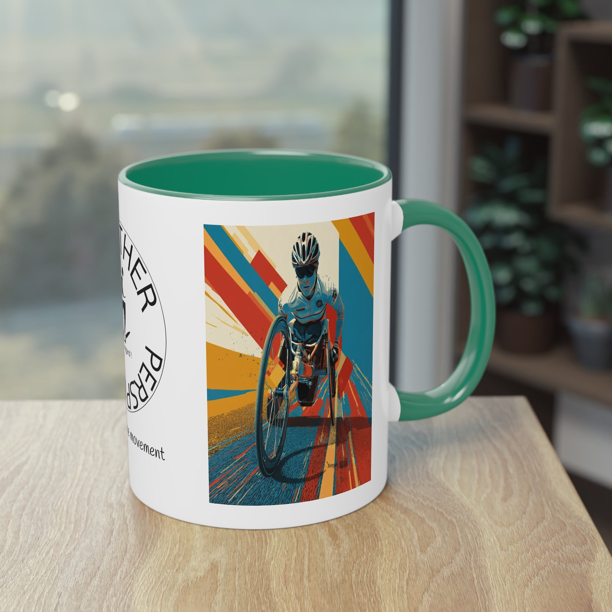 Dynamic Two-Tone Coffee Mug Wheelchair, Race-inspired Drinkware, Ideal Gift for Athletes, Motivational Morning Caffeine Boost, Sports Lover Cup