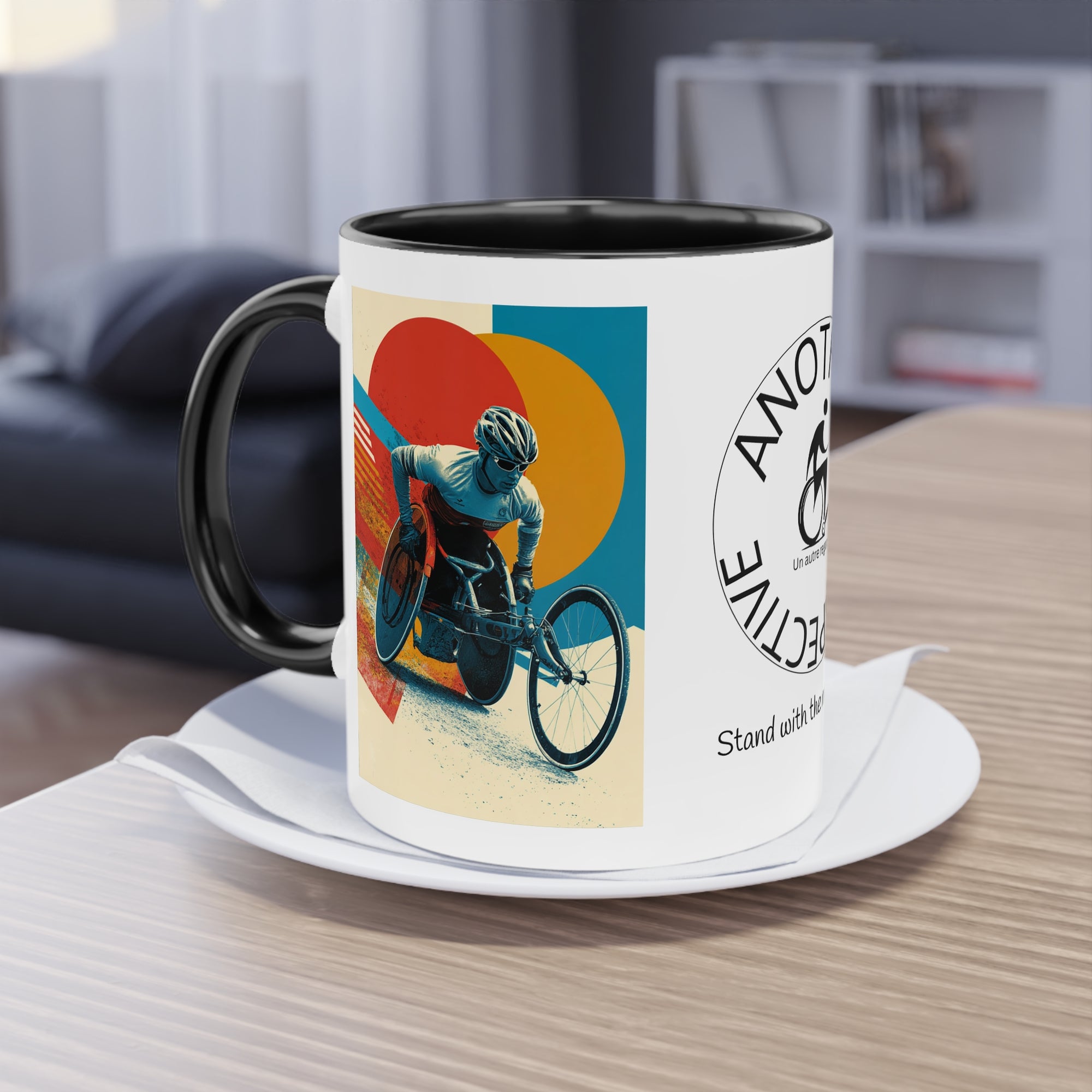 Dynamic Two-Tone Coffee Mug Wheelchair, Race-inspired Drinkware, Ideal Gift for Athletes, Motivational Morning Caffeine Boost, Sports Lover Cup