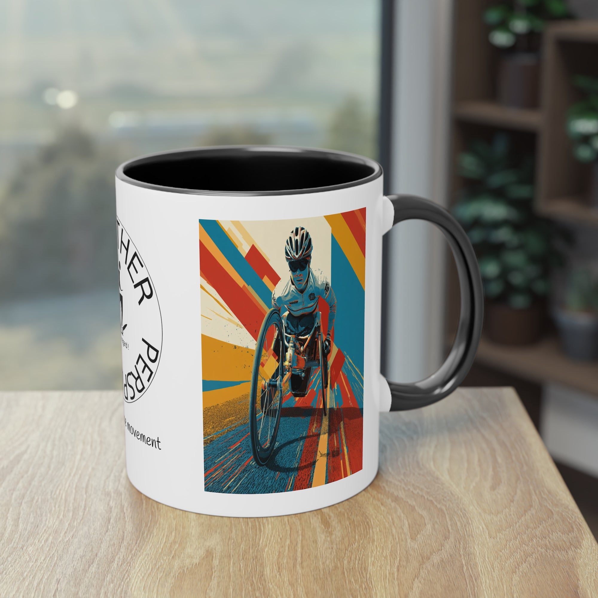 Dynamic Two-Tone Coffee Mug Wheelchair, Race-inspired Drinkware, Ideal Gift for Athletes, Motivational Morning Caffeine Boost, Sports Lover Cup