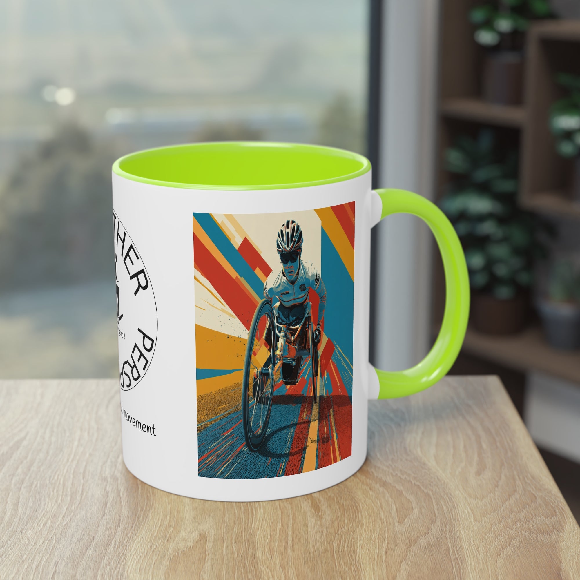 Dynamic Two-Tone Coffee Mug Wheelchair, Race-inspired Drinkware, Ideal Gift for Athletes, Motivational Morning Caffeine Boost, Sports Lover Cup
