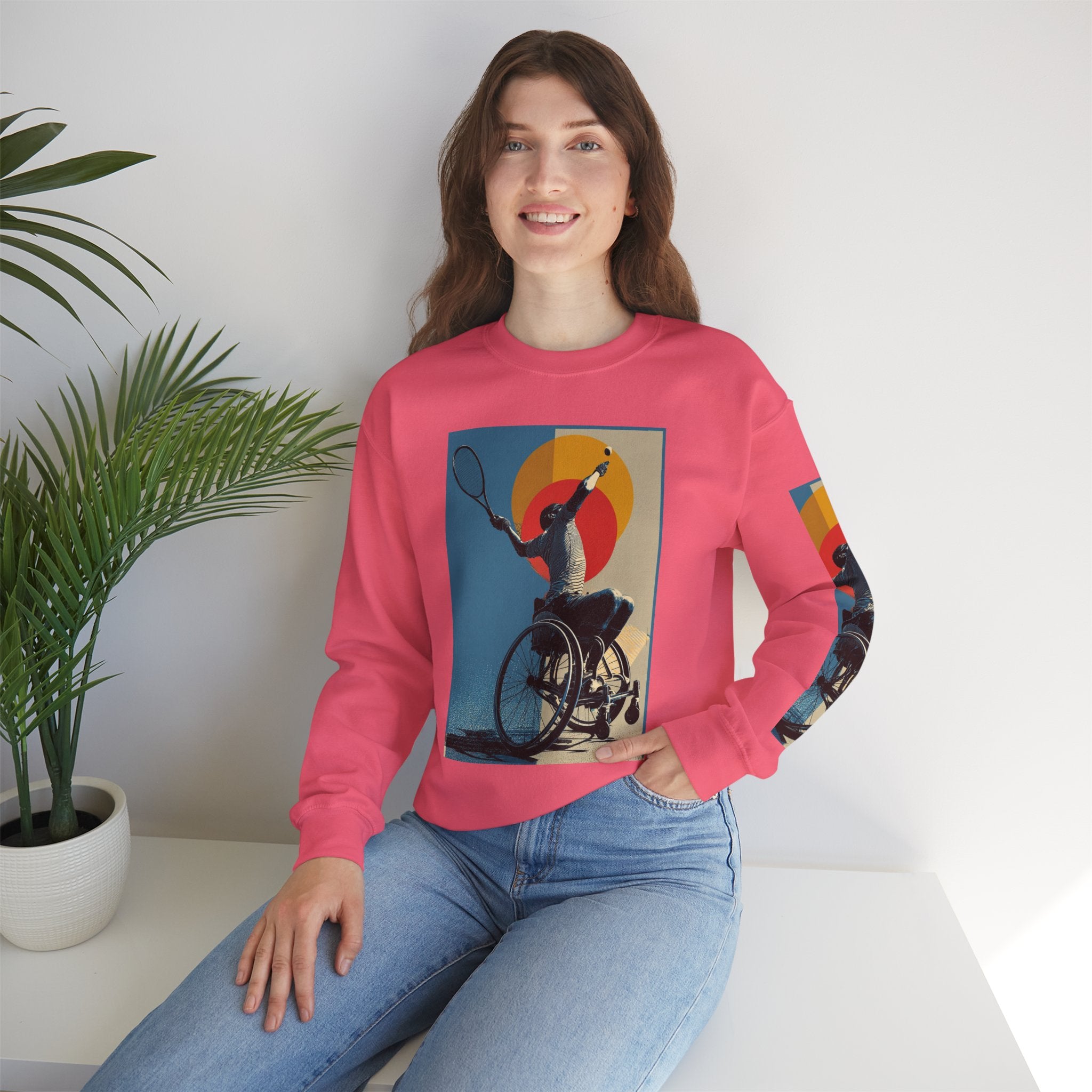 Inclusive WheelChair Tennis Sports Themed Sweatshirt for Empowerment, Unisex Heavy Blend Crewneck, Inspirational Gift for Activists