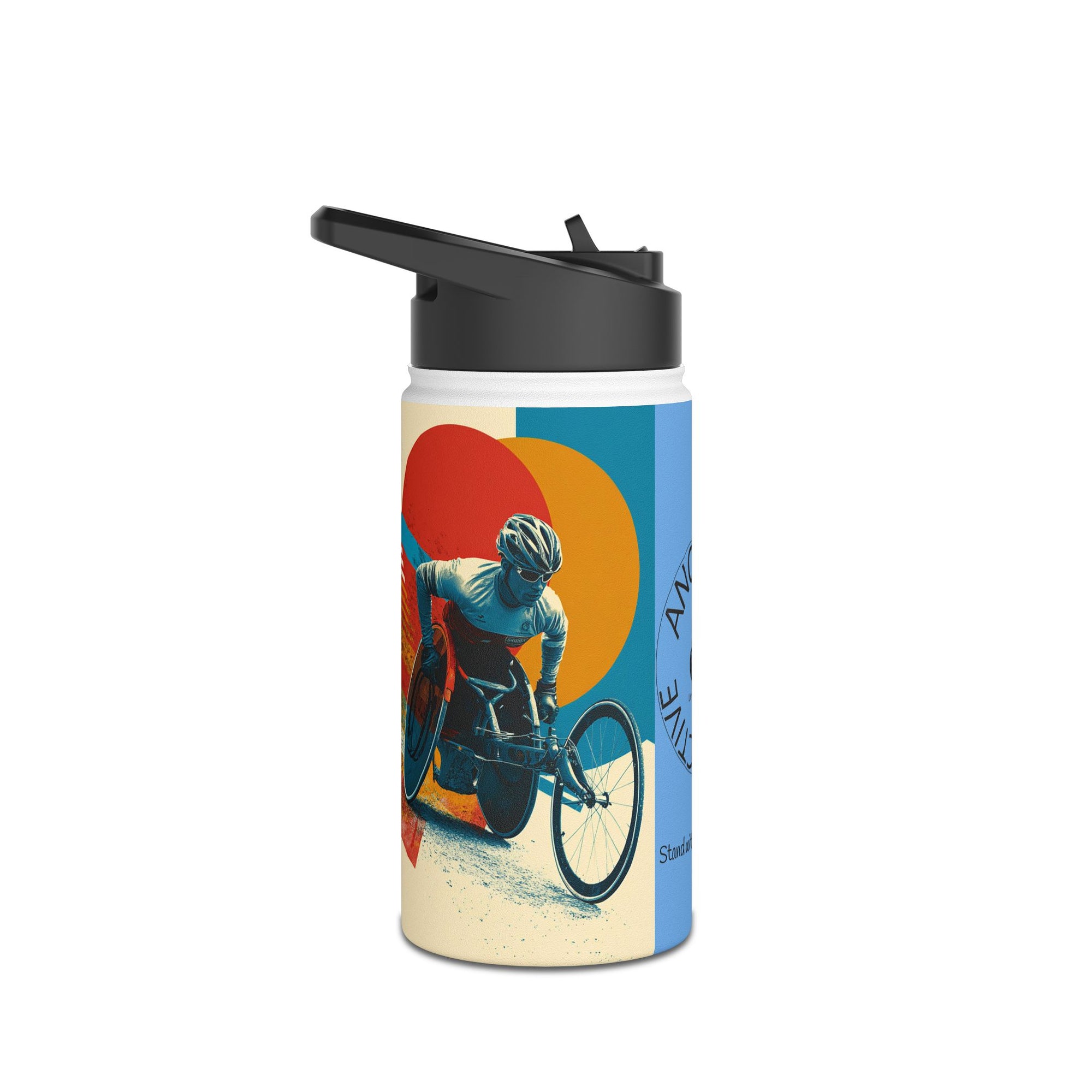 Colorful Stainless Steel Water Bottle – Para-sport Wheelchair Course Design, Eco-Friendly Hydration, Gift Idea for All Athletes, Travel Mug, Fitness Accessory