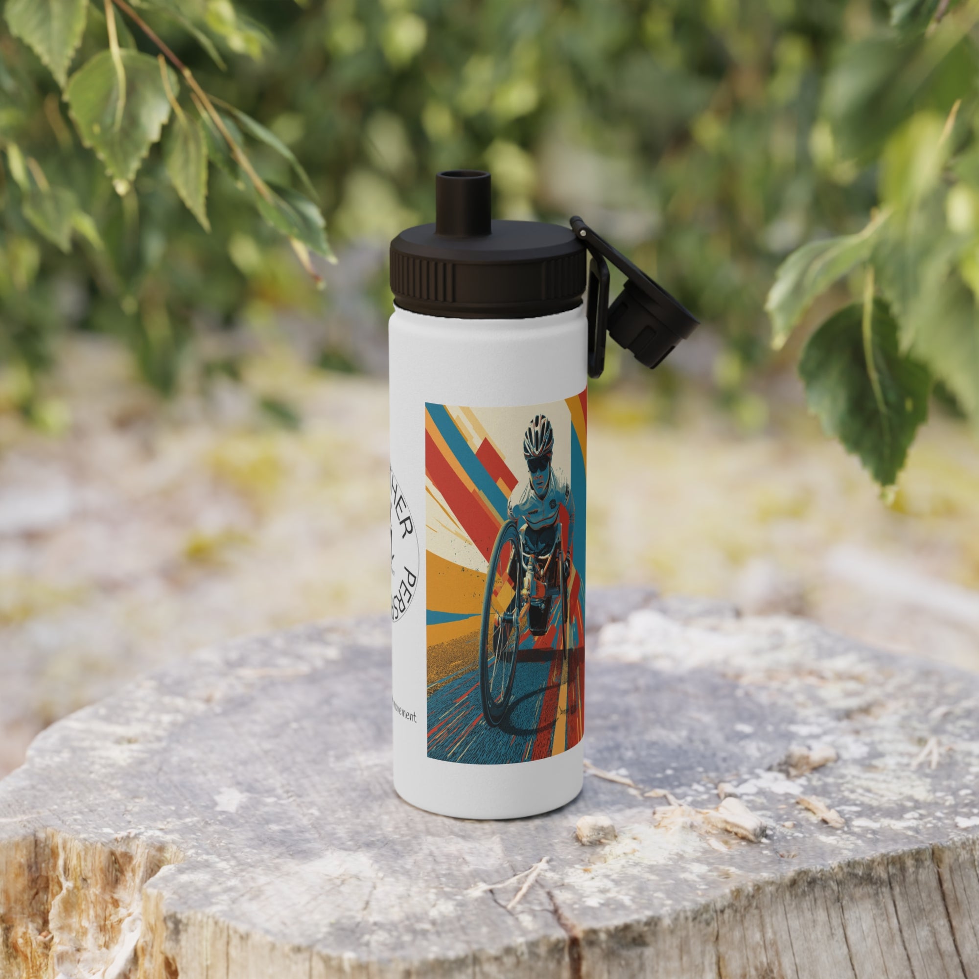 Vibrant Wheelchair Water Bottle , Stainless Steel Sports Bottle, Eco-Friendly Hydration, Outdoor Adventure Gear, Unique Gift for Cyclists