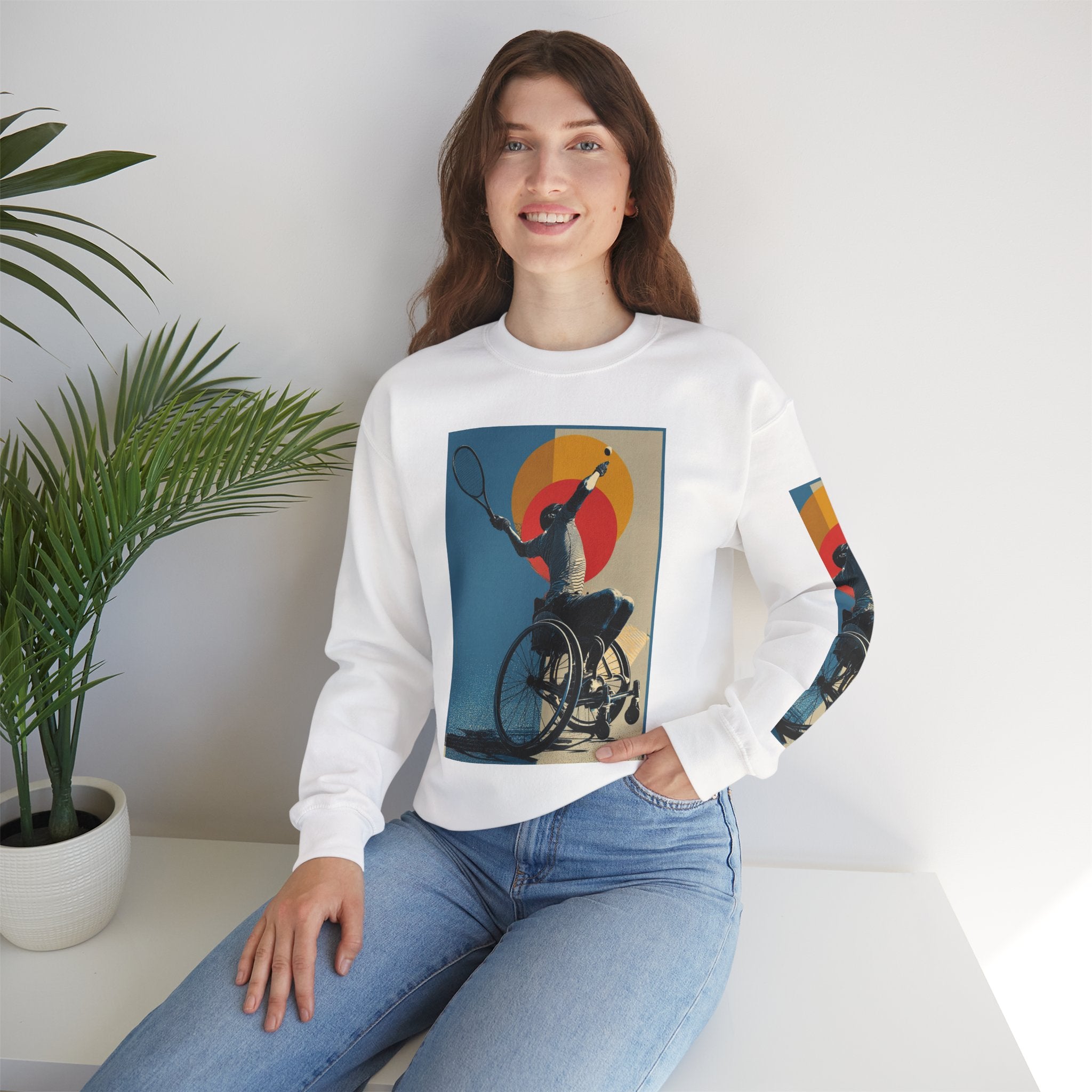 Inclusive WheelChair Tennis Sports Themed Sweatshirt for Empowerment, Unisex Heavy Blend Crewneck, Inspirational Gift for Activists