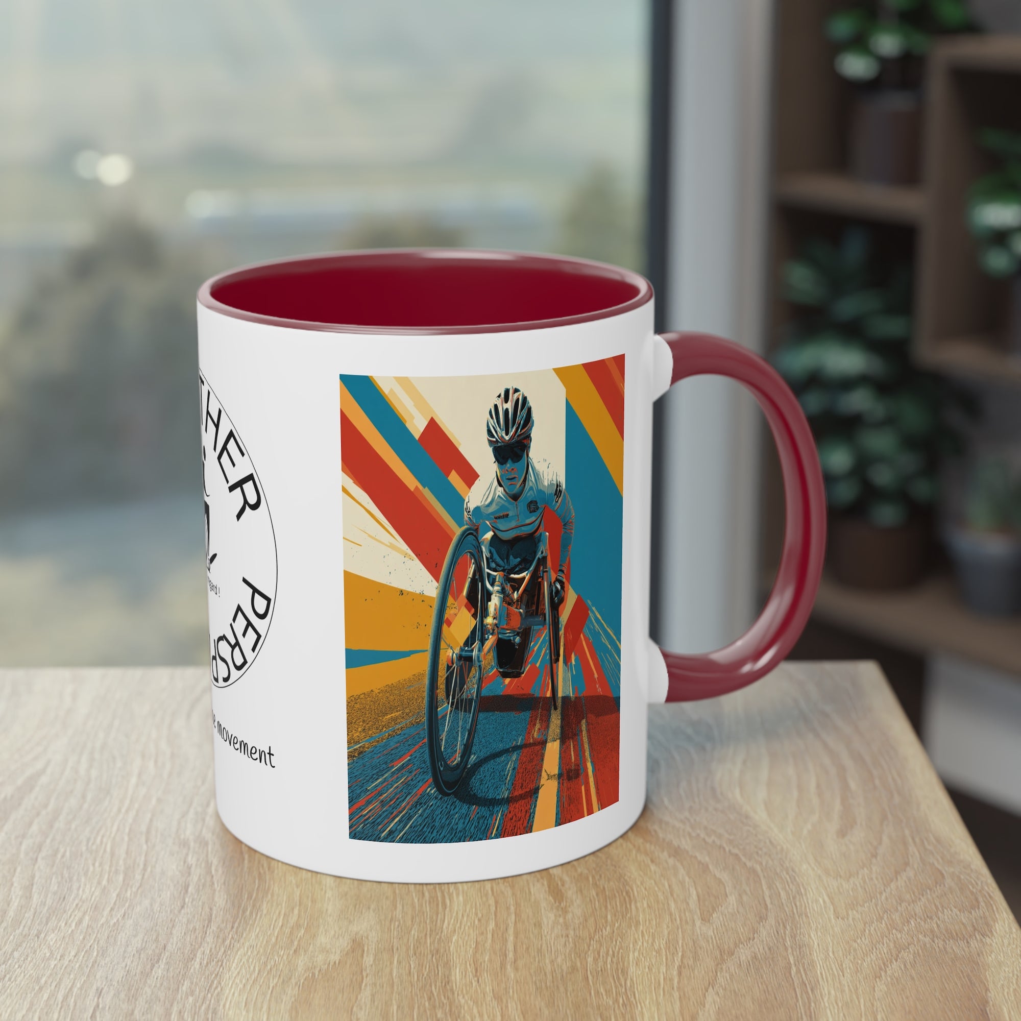 Dynamic Two-Tone Coffee Mug Wheelchair, Race-inspired Drinkware, Ideal Gift for Athletes, Motivational Morning Caffeine Boost, Sports Lover Cup