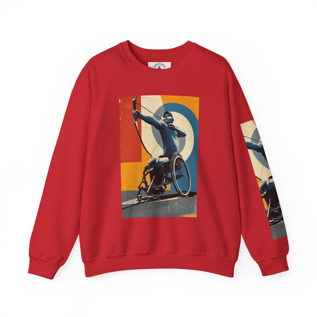 Inclusive WheelChair Archery Sports Themed Sweatshirt for Empowerment, Unisex Heavy Blend Crewneck, Inspirational Gift for Activists