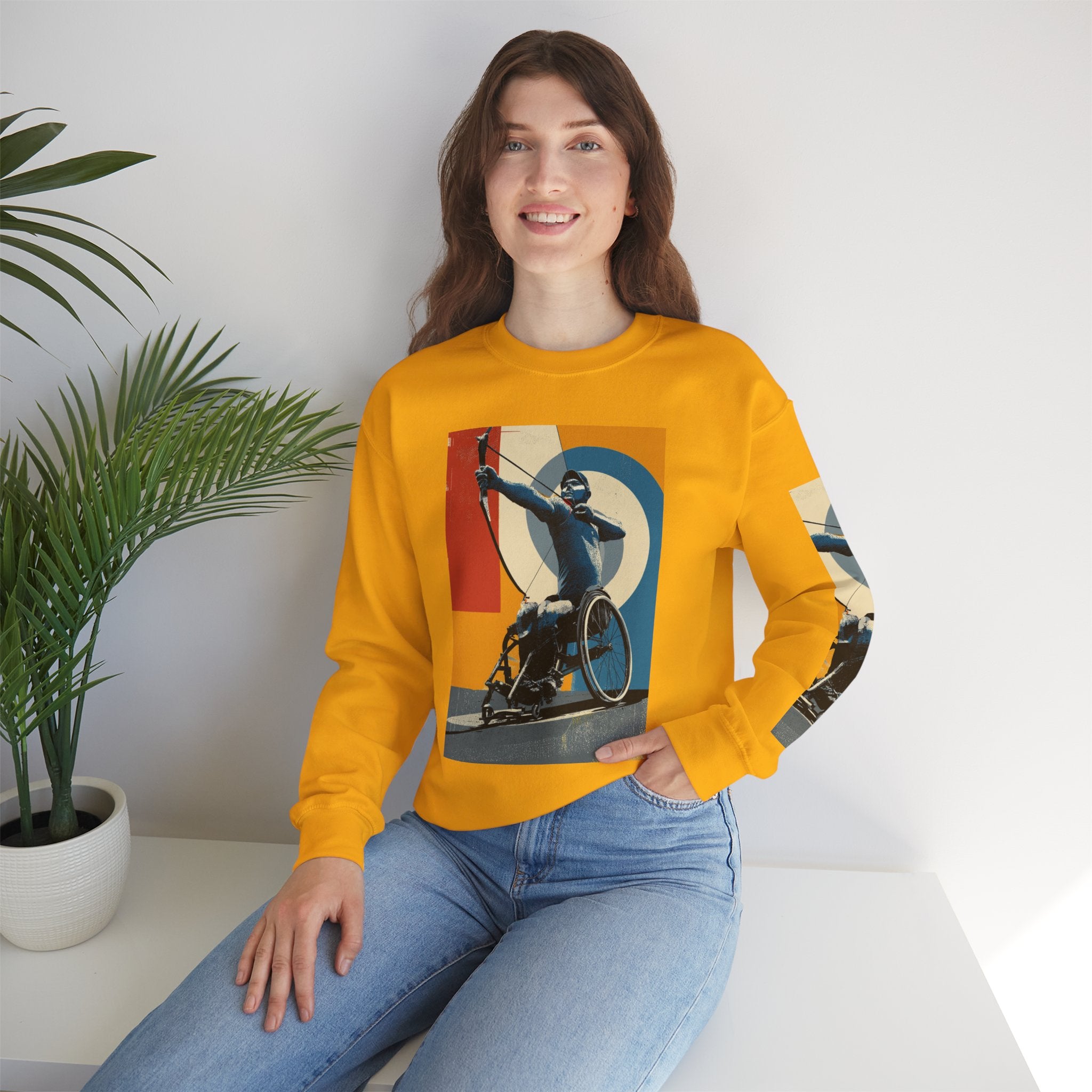 Inclusive WheelChair Archery Sports Themed Sweatshirt for Empowerment, Unisex Heavy Blend Crewneck, Inspirational Gift for Activists