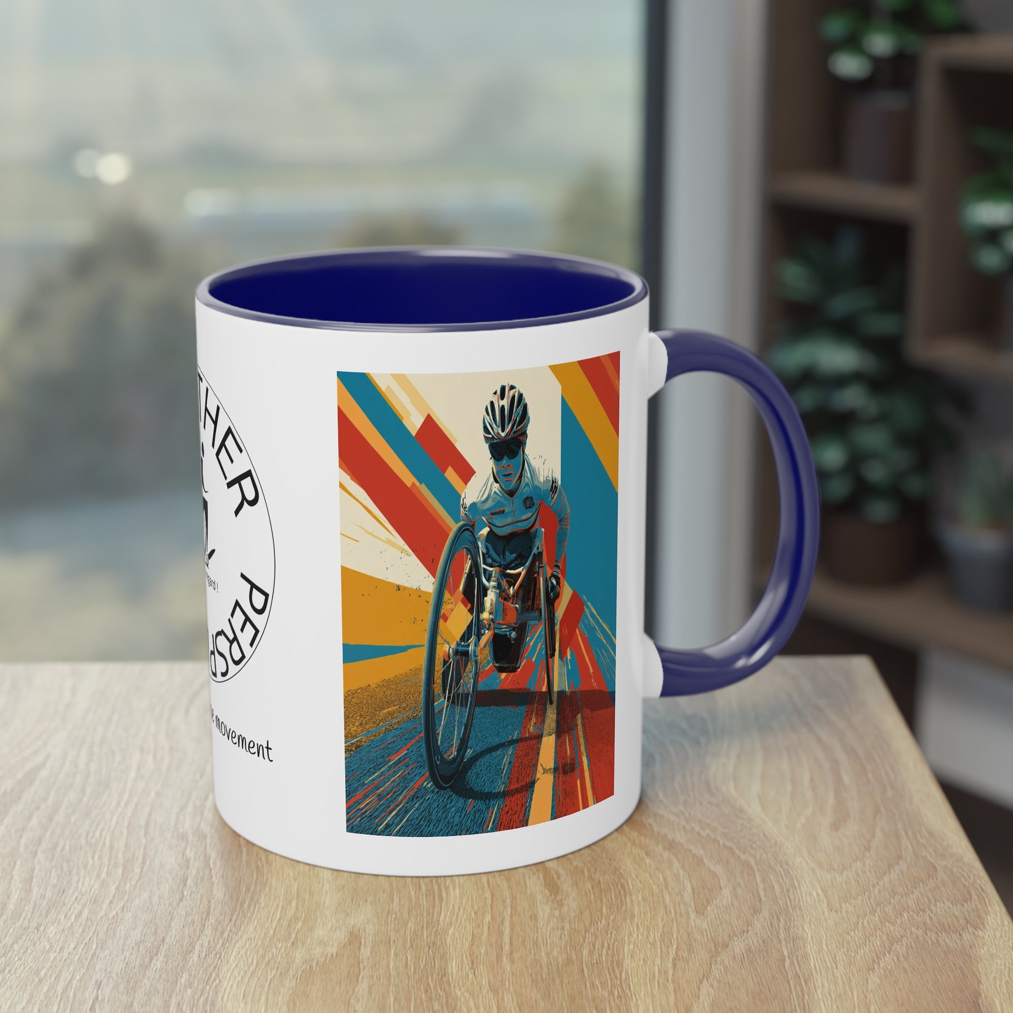 Dynamic Two-Tone Coffee Mug Wheelchair, Race-inspired Drinkware, Ideal Gift for Athletes, Motivational Morning Caffeine Boost, Sports Lover Cup