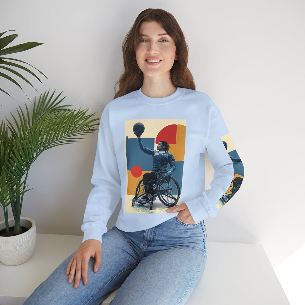 Inclusive WheelChair Basket Sports Themed Sweatshirt for Empowerment, Unisex Heavy Blend Crewneck, Inspirational Gift for Activists