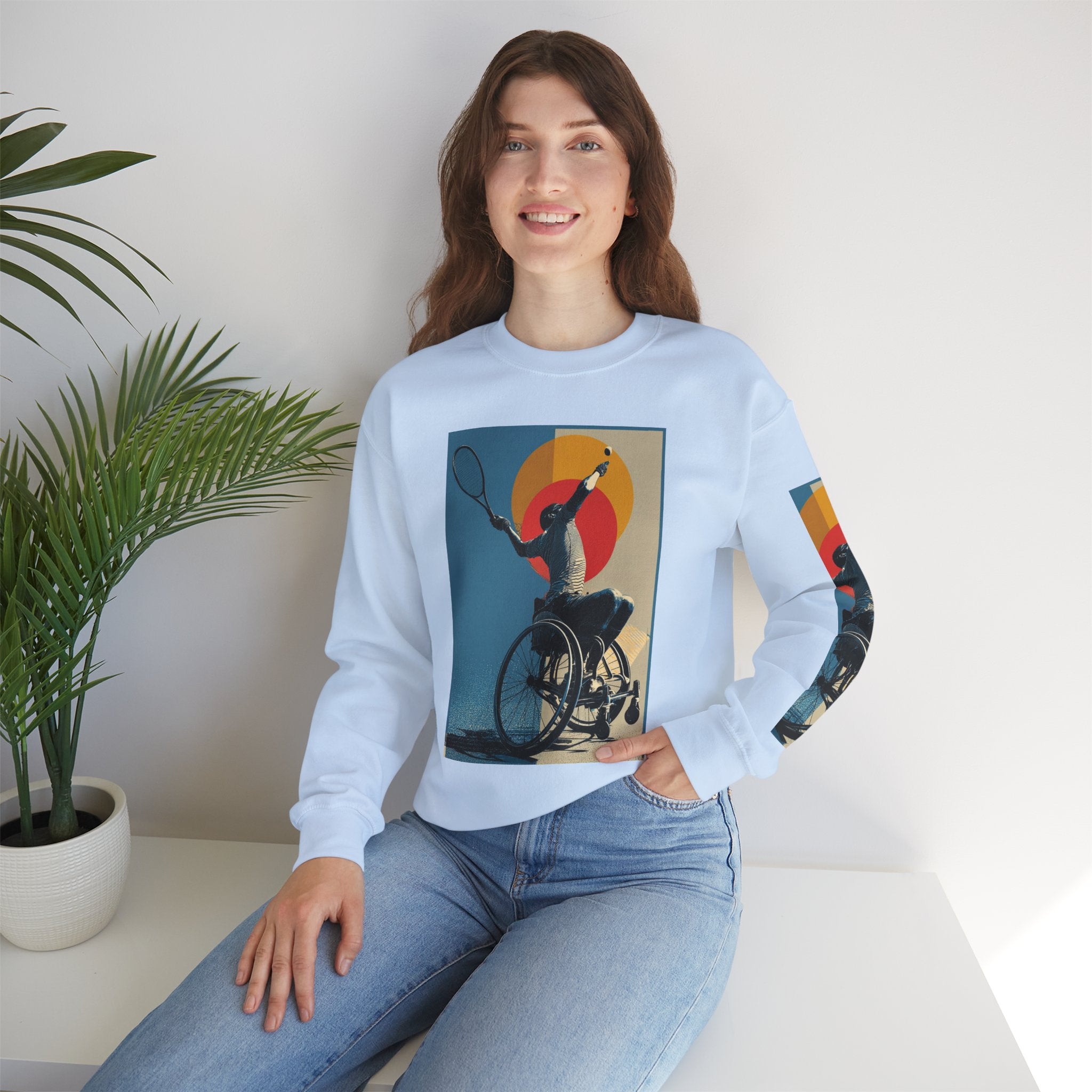 Inclusive WheelChair Tennis Sports Themed Sweatshirt for Empowerment, Unisex Heavy Blend Crewneck, Inspirational Gift for Activists