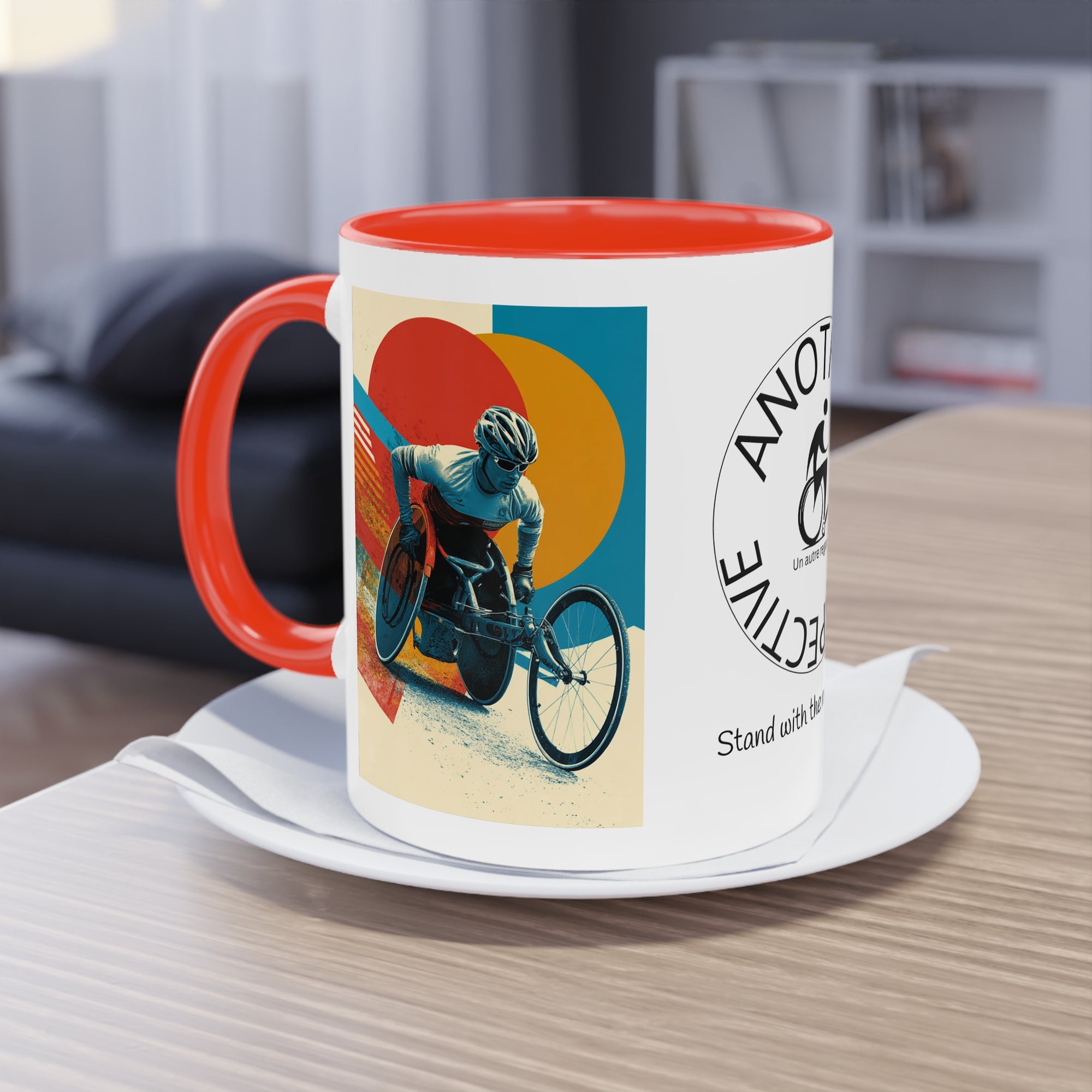 Dynamic Two-Tone Coffee Mug Wheelchair, Race-inspired Drinkware, Ideal Gift for Athletes, Motivational Morning Caffeine Boost, Sports Lover Cup