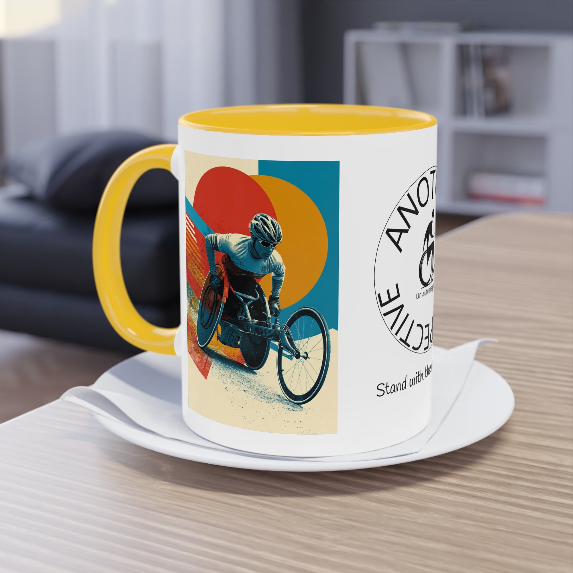 Dynamic Two-Tone Coffee Mug Wheelchair, Race-inspired Drinkware, Ideal Gift for Athletes, Motivational Morning Caffeine Boost, Sports Lover Cup