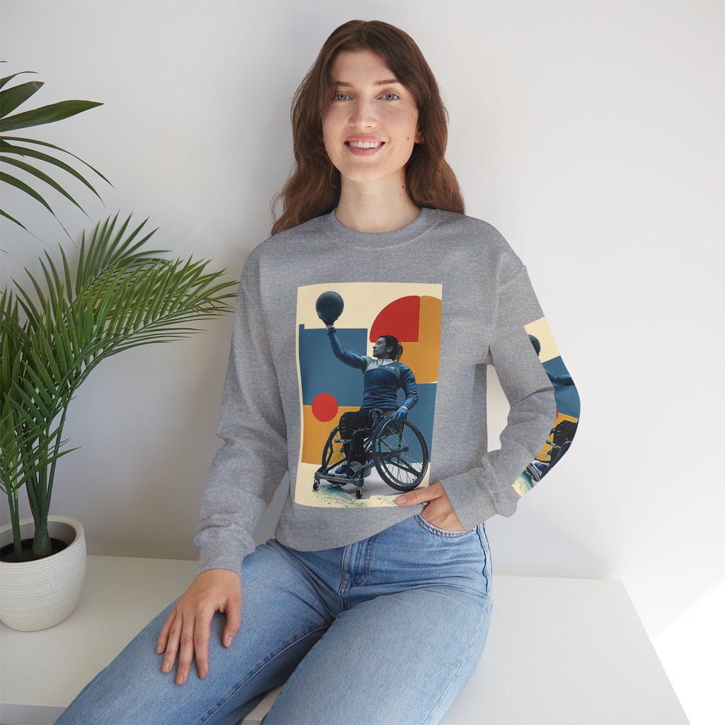 Inclusive WheelChair Basket Sports Themed Sweatshirt for Empowerment, Unisex Heavy Blend Crewneck, Inspirational Gift for Activists