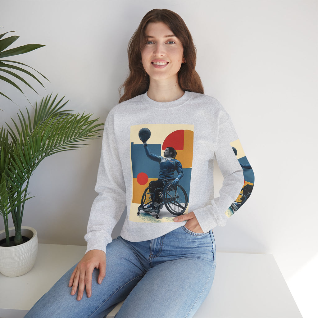 Inclusive WheelChair Basket Sports Themed Sweatshirt for Empowerment, Unisex Heavy Blend Crewneck, Inspirational Gift for Activists