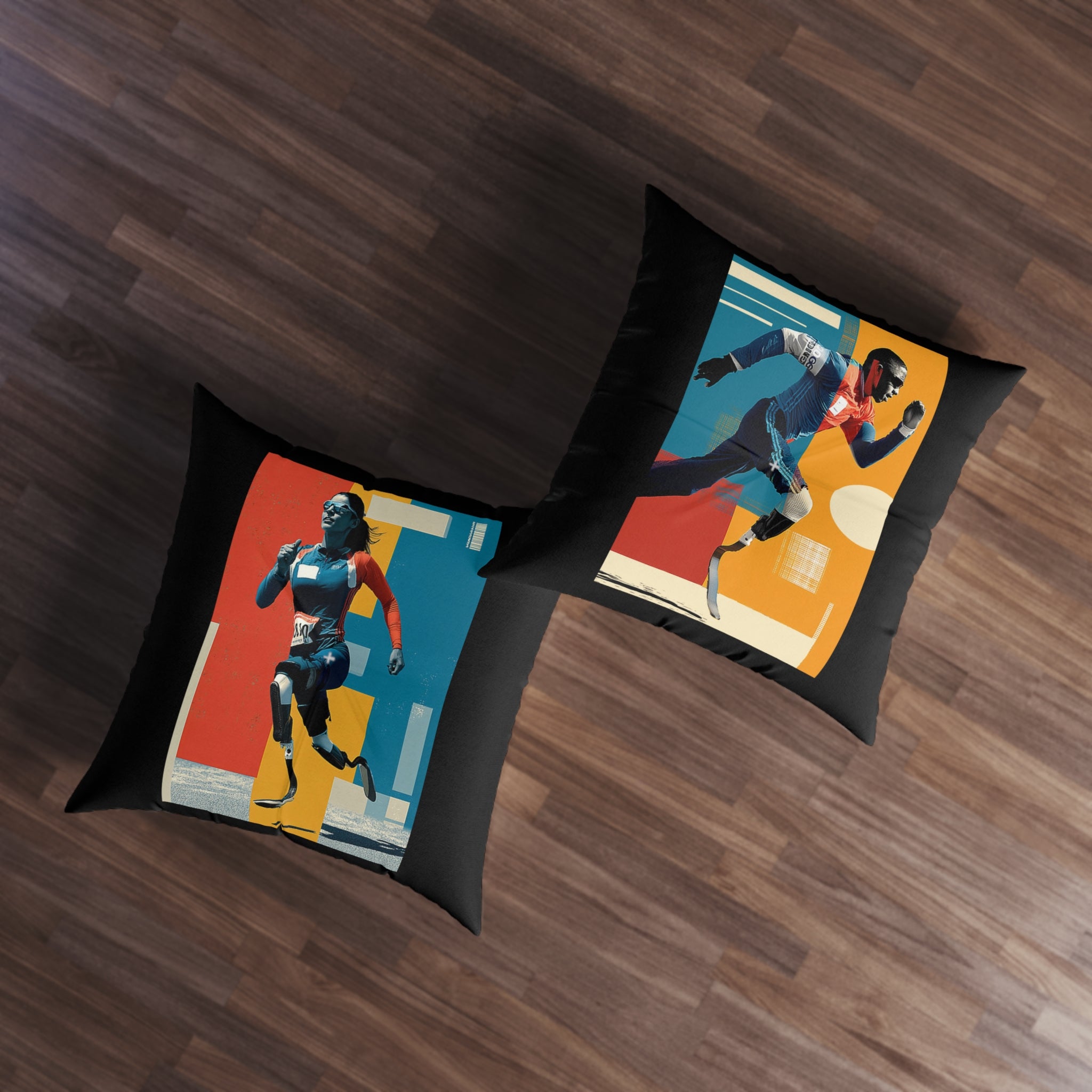 Dynamic Tufted Floor Pillow, Sports Course Decor, Active Lifestyle Cushion, Athlete Gift, Home Accent, Modern Throw Pillow