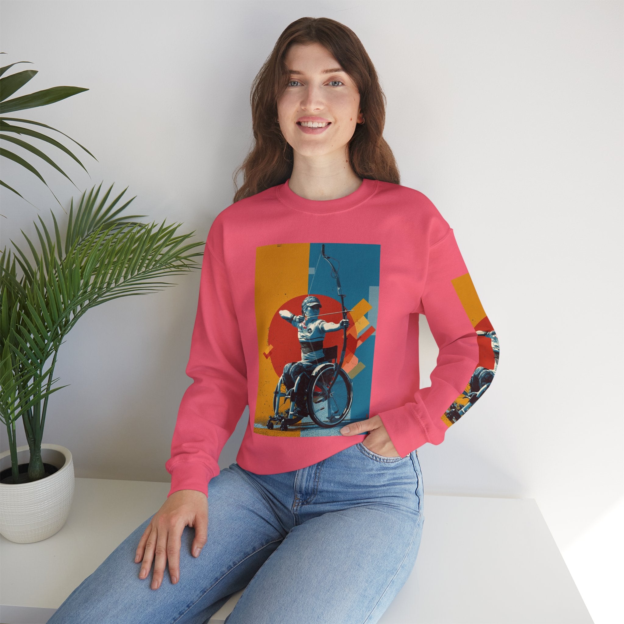 nclusive WheelChair Archery Sports Themed Sweatshirt for Empowerment, Unisex Heavy Blend Crewneck, Inspirational Gift for Activists