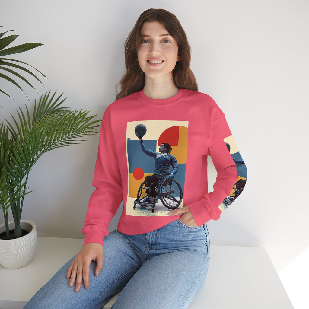 Inclusive WheelChair Basket Sports Themed Sweatshirt for Empowerment, Unisex Heavy Blend Crewneck, Inspirational Gift for Activists
