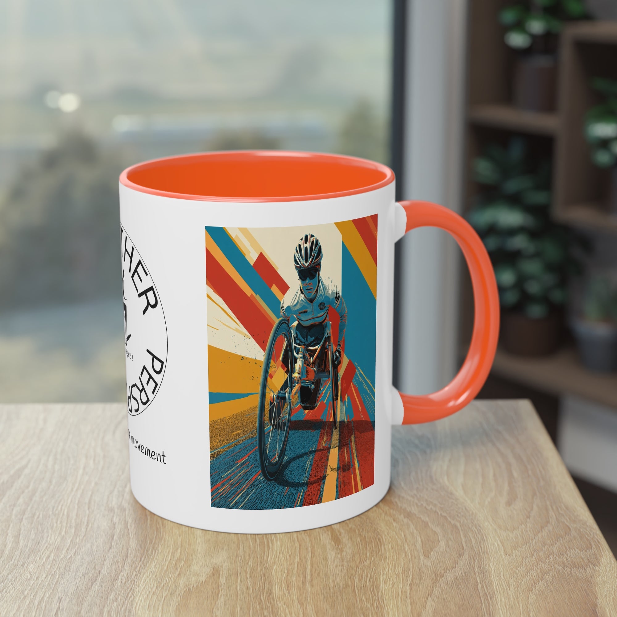 Dynamic Two-Tone Coffee Mug Wheelchair, Race-inspired Drinkware, Ideal Gift for Athletes, Motivational Morning Caffeine Boost, Sports Lover Cup