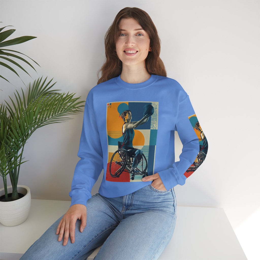 Inclusive WheelChair Basket Sports Themed Sweatshirt for Empowerment, Unisex Heavy Blend Crewneck, Inspirational Gift for Activists