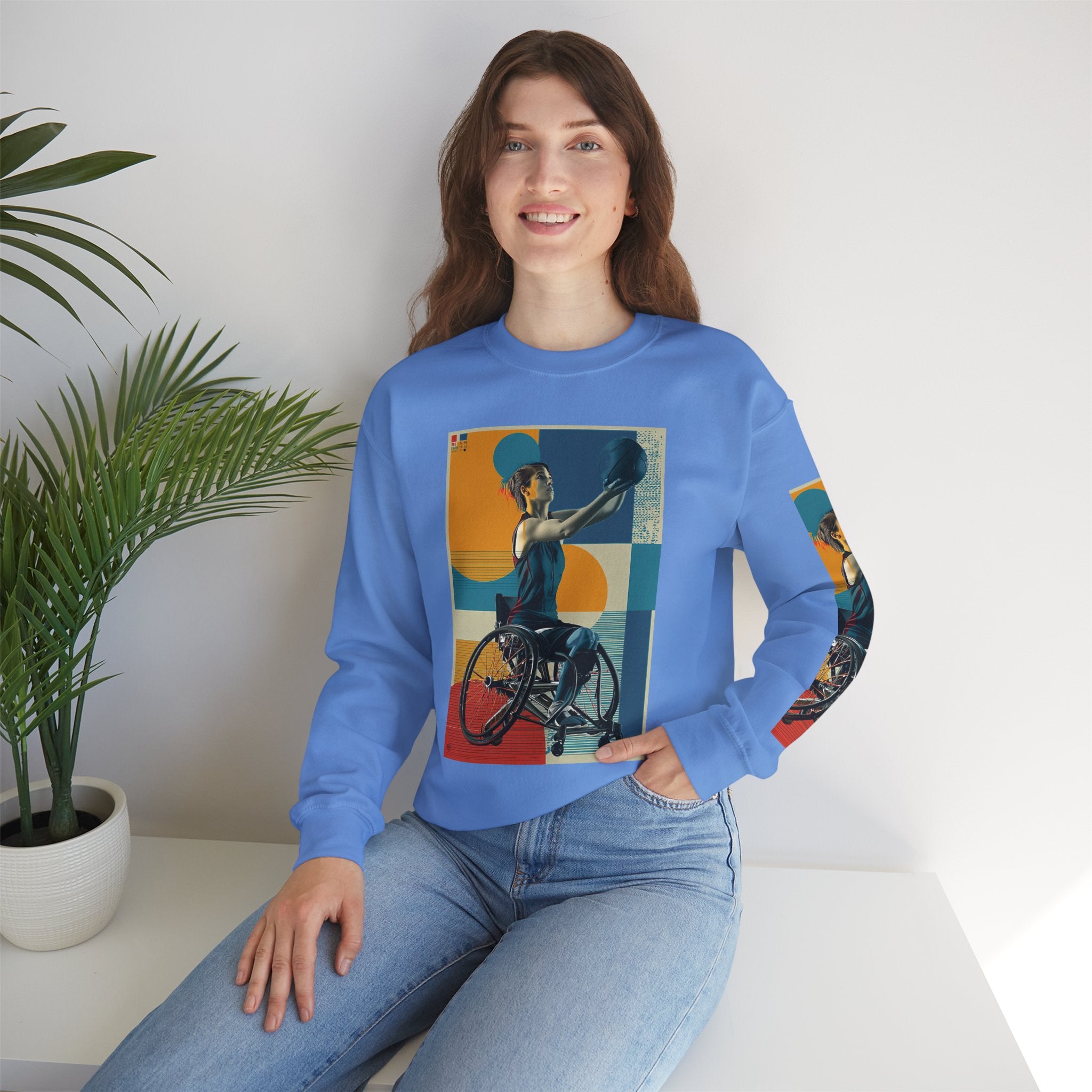 Inclusive WheelChair Basket Sports Themed Sweatshirt for Empowerment, Unisex Heavy Blend Crewneck, Inspirational Gift for Activists