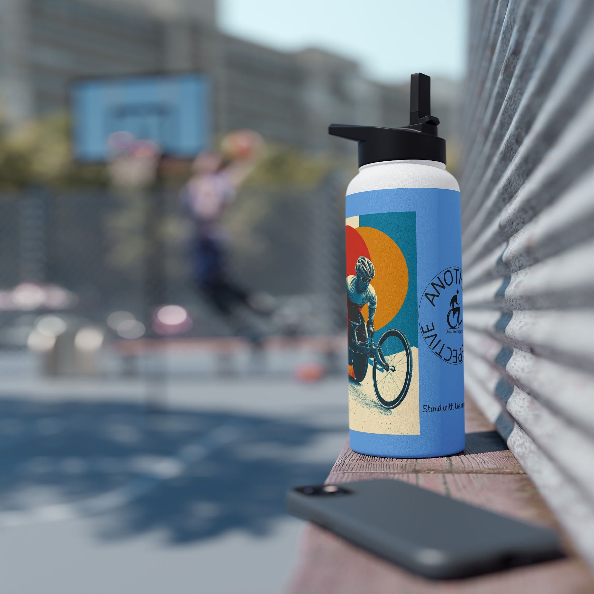 Colorful Stainless Steel Water Bottle – Para-sport Wheelchair Course Design, Eco-Friendly Hydration, Gift Idea for All Athletes, Travel Mug, Fitness Accessory