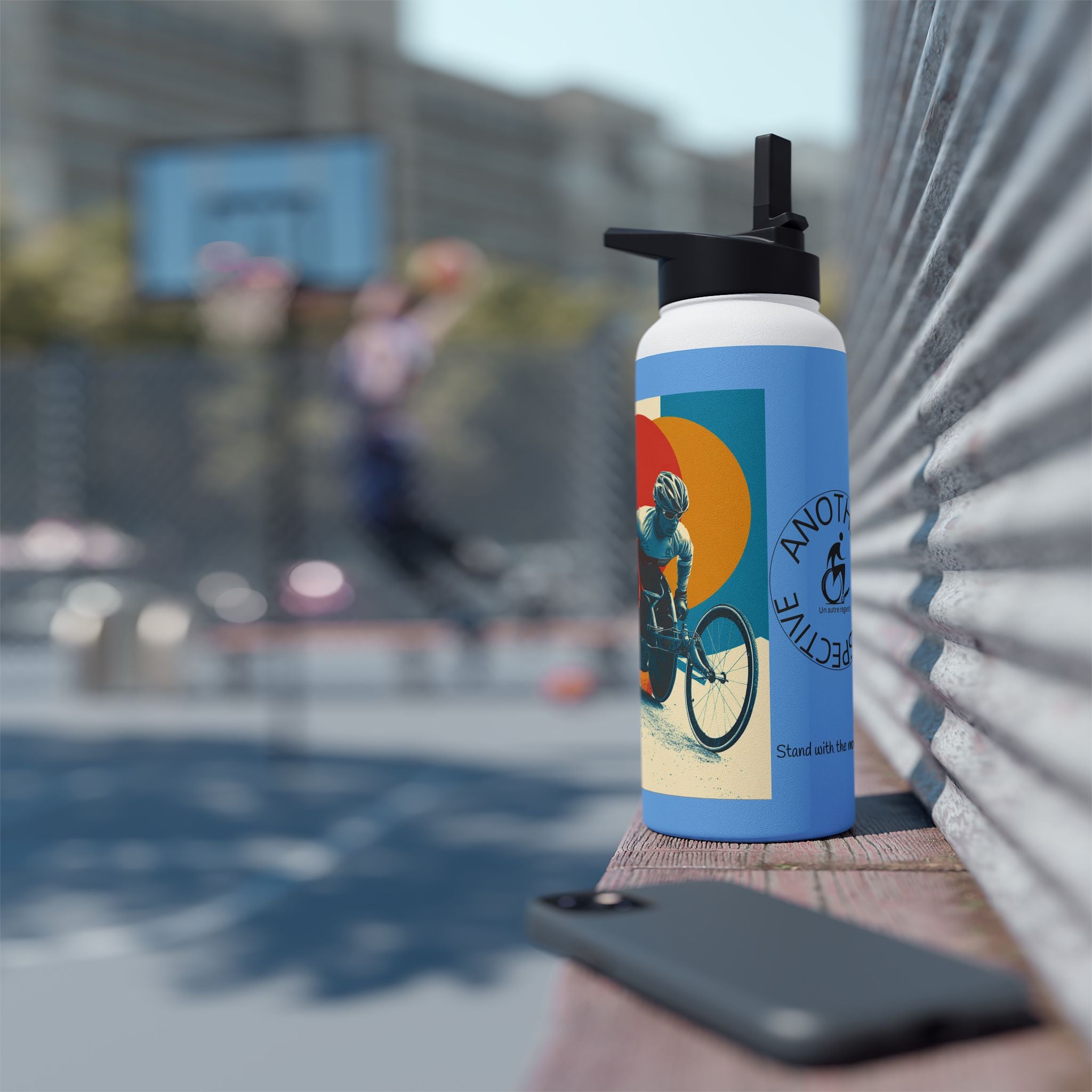 Colorful Stainless Steel Water Bottle – Para-sport Wheelchair Course Design, Eco-Friendly Hydration, Gift Idea for All Athletes, Travel Mug, Fitness Accessory