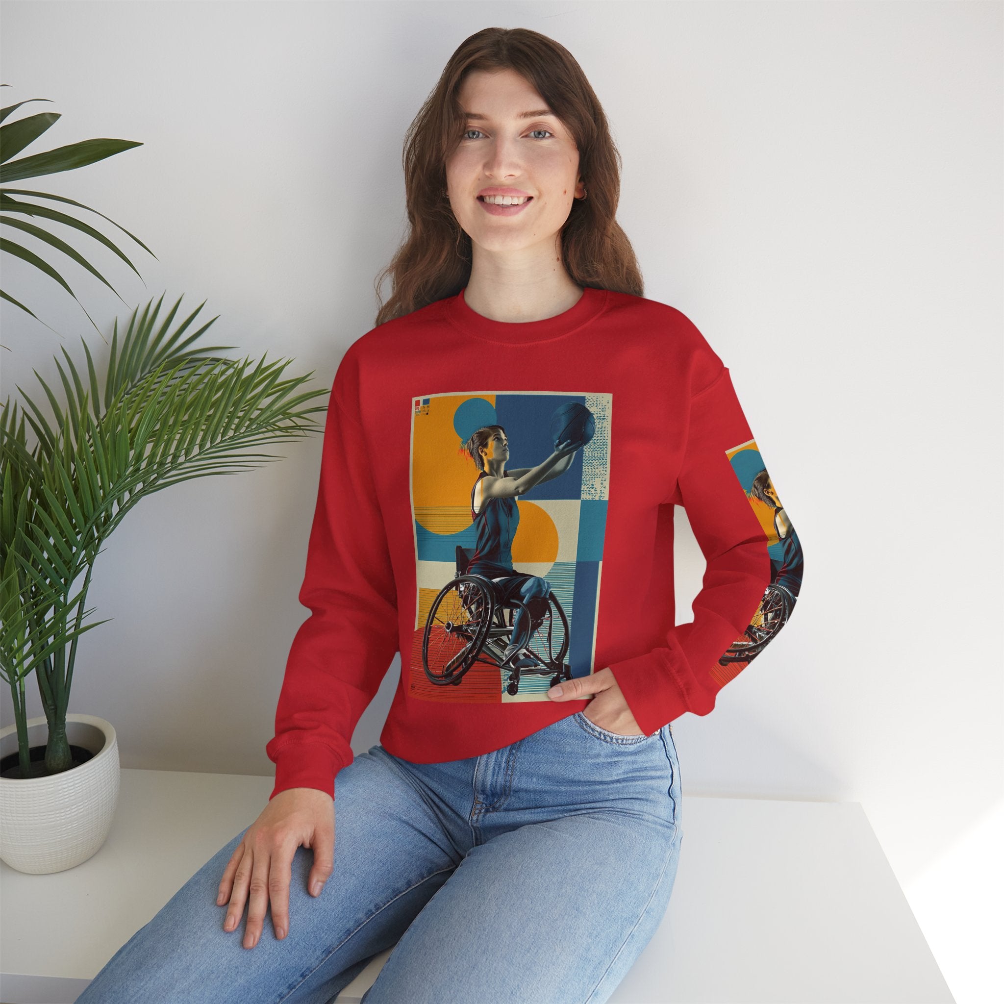 Inclusive WheelChair Basket Sports Themed Sweatshirt for Empowerment, Unisex Heavy Blend Crewneck, Inspirational Gift for Activists