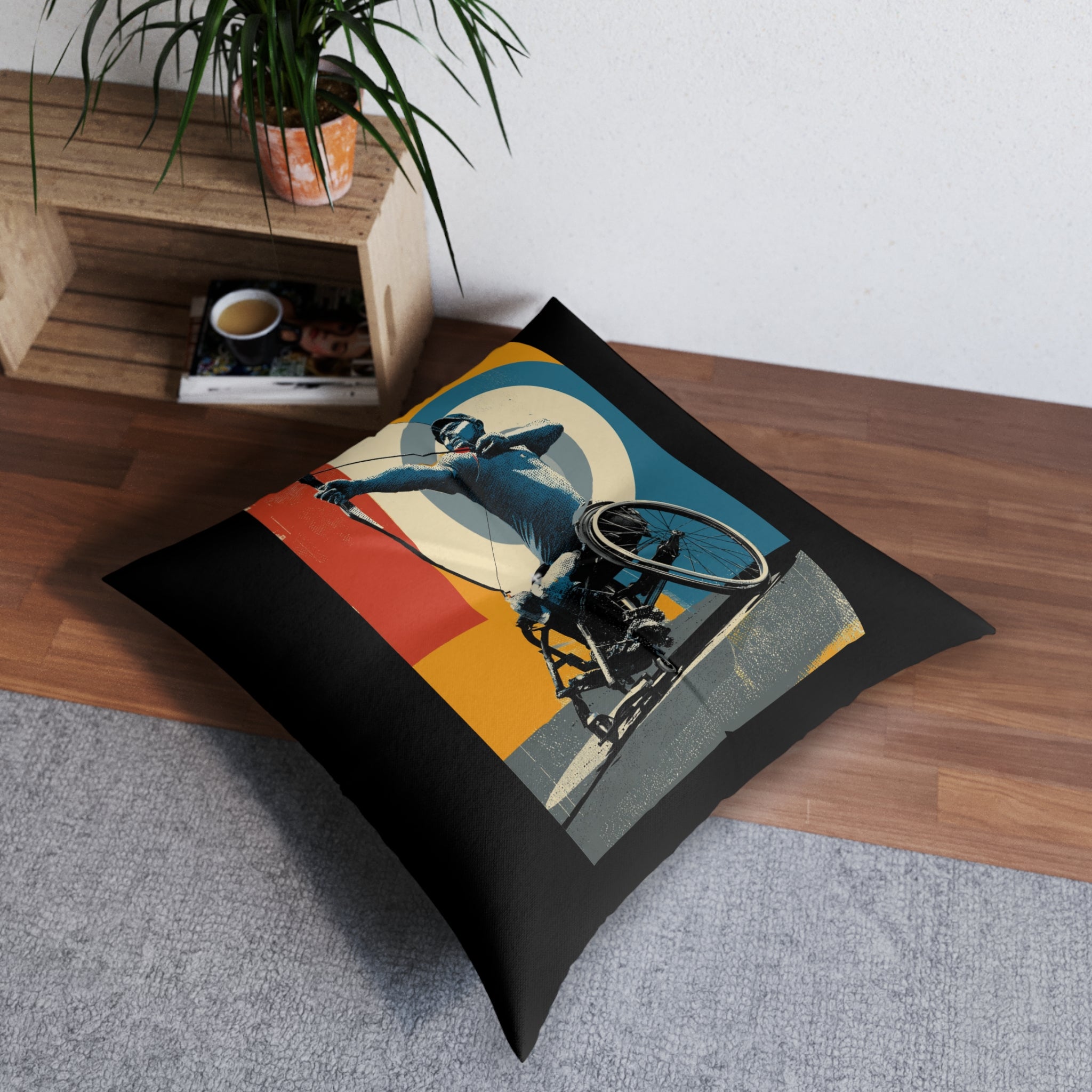 Dynamic Tufted Floor Pillow, Sports Course Decor, Active Lifestyle Cushion, Athlete Gift, Home Accent, Modern Throw Pillow