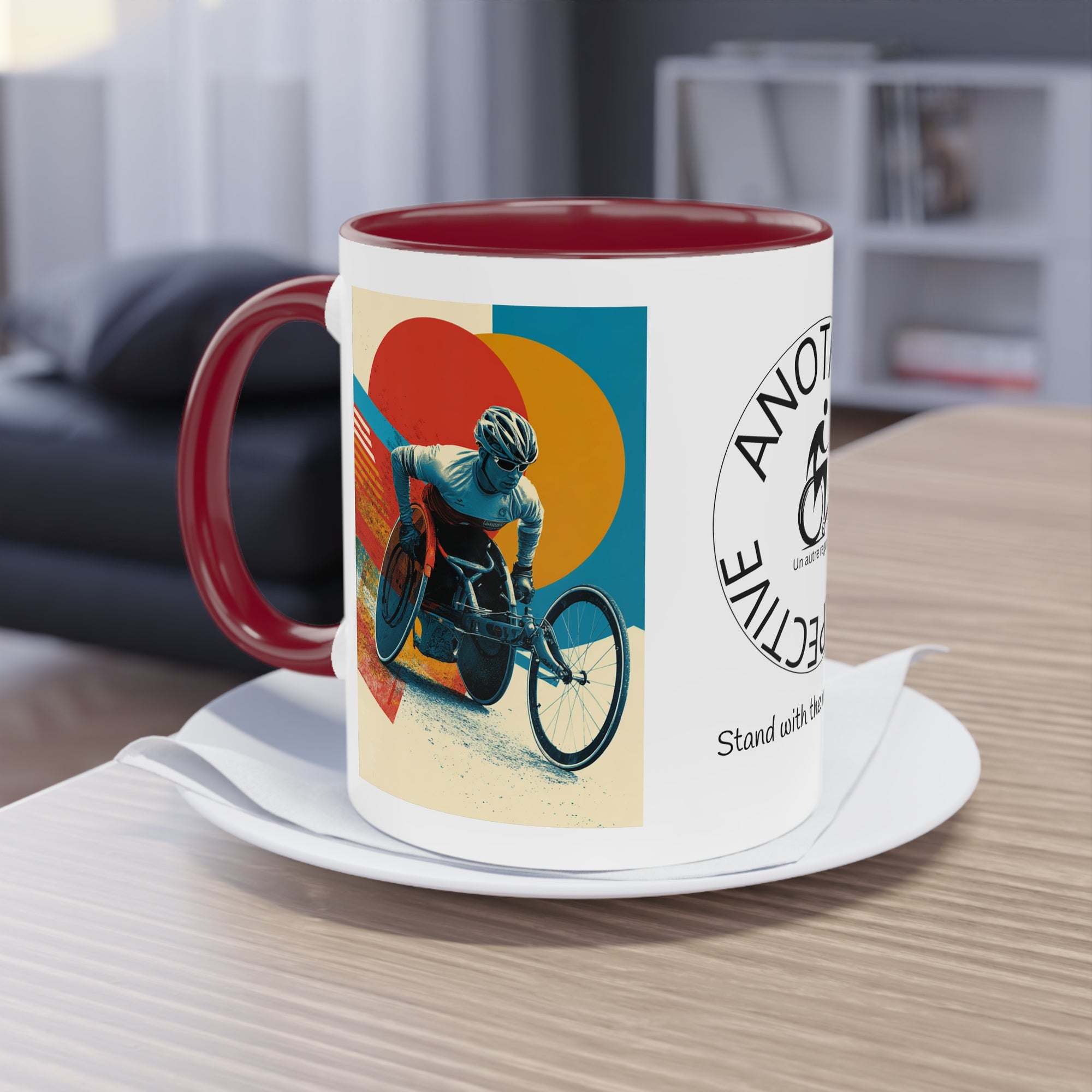 Dynamic Two-Tone Coffee Mug Wheelchair, Race-inspired Drinkware, Ideal Gift for Athletes, Motivational Morning Caffeine Boost, Sports Lover Cup