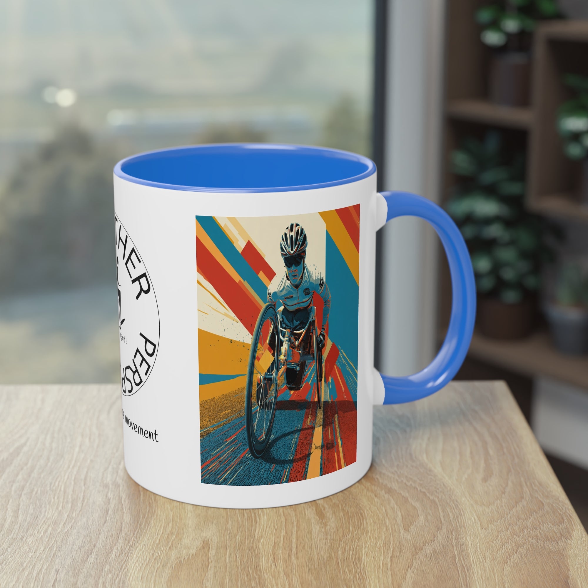 Dynamic Two-Tone Coffee Mug Wheelchair, Race-inspired Drinkware, Ideal Gift for Athletes, Motivational Morning Caffeine Boost, Sports Lover Cup