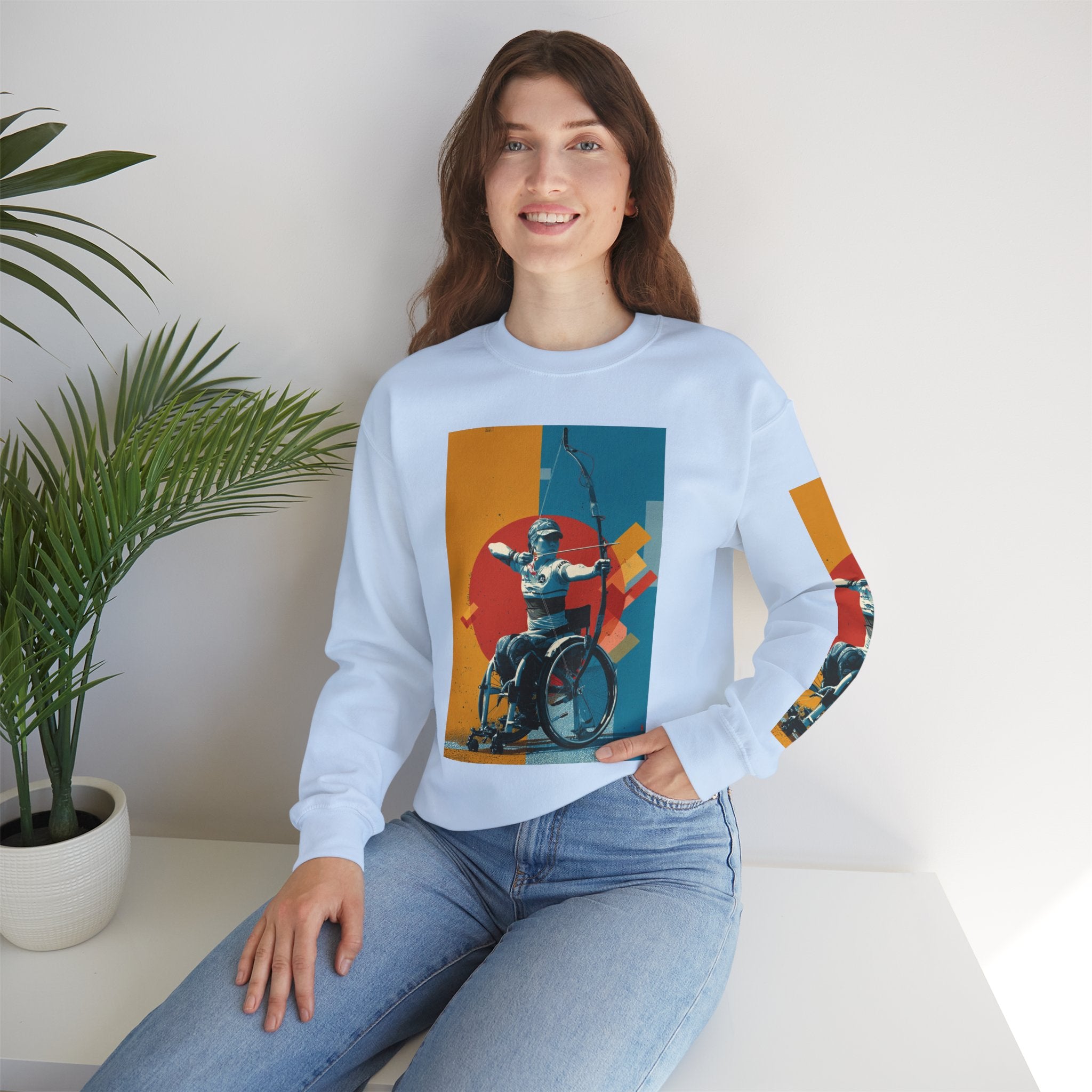 nclusive WheelChair Archery Sports Themed Sweatshirt for Empowerment, Unisex Heavy Blend Crewneck, Inspirational Gift for Activists