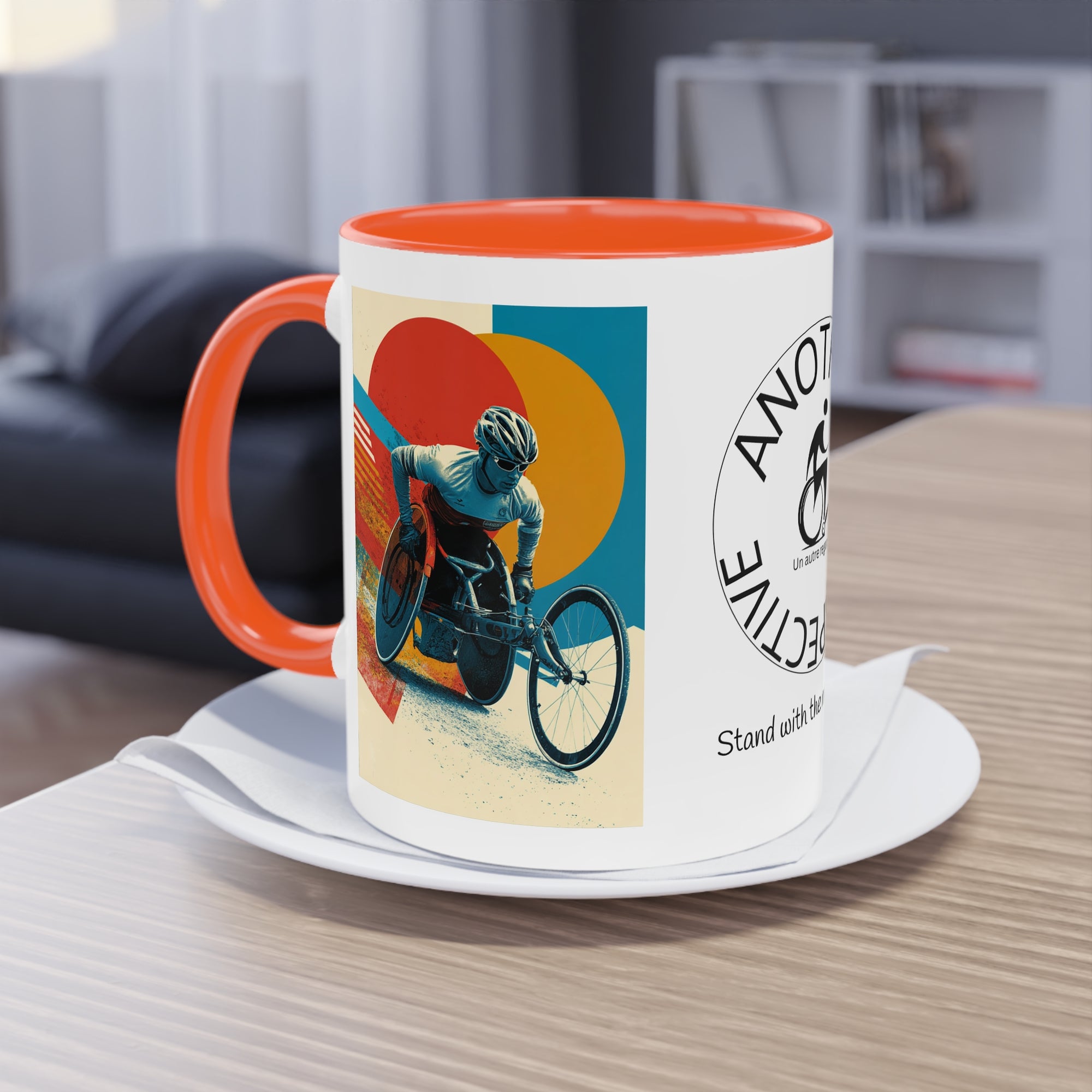 Dynamic Two-Tone Coffee Mug Wheelchair, Race-inspired Drinkware, Ideal Gift for Athletes, Motivational Morning Caffeine Boost, Sports Lover Cup