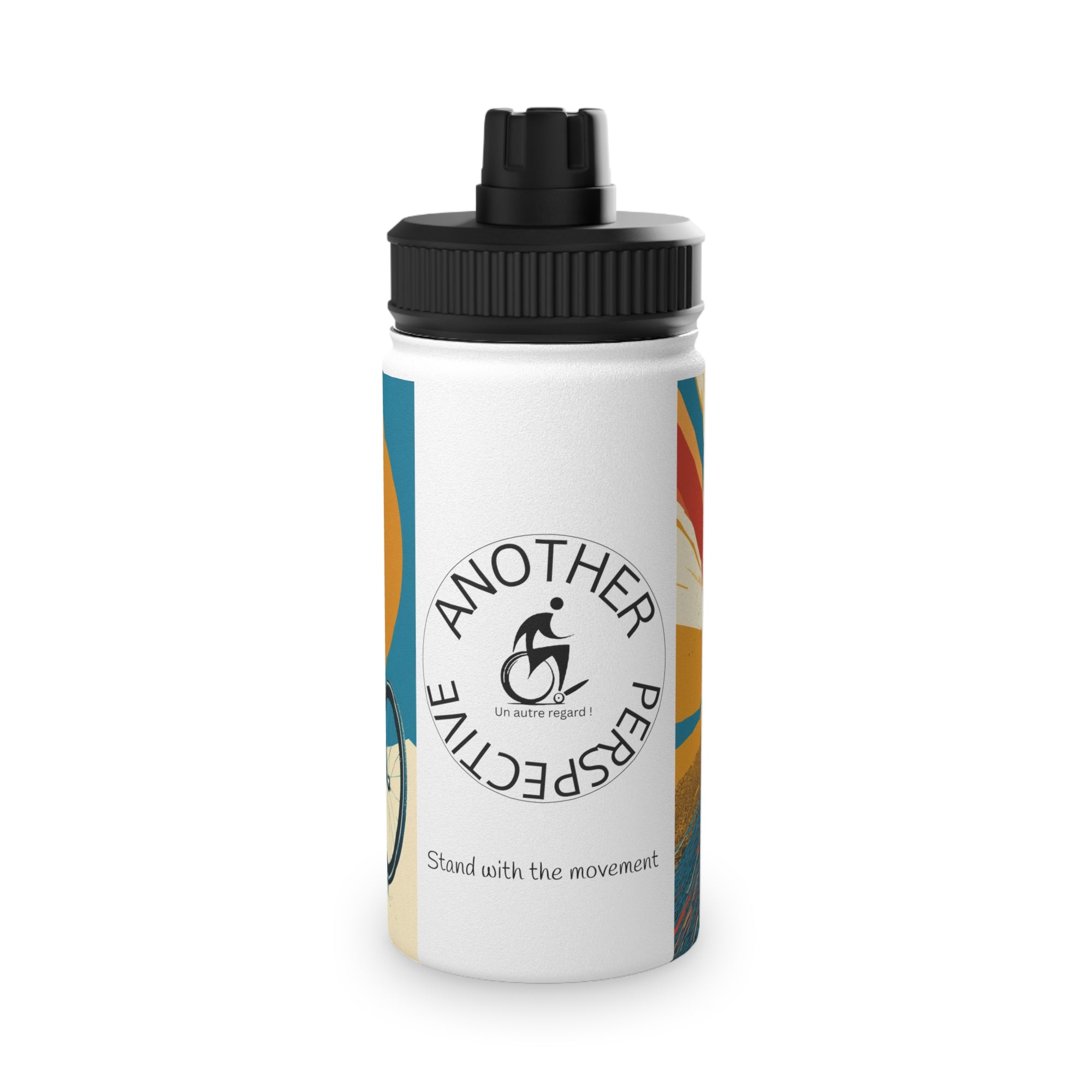 Vibrant Wheelchair Water Bottle , Stainless Steel Sports Bottle, Eco-Friendly Hydration, Outdoor Adventure Gear, Unique Gift for Cyclists