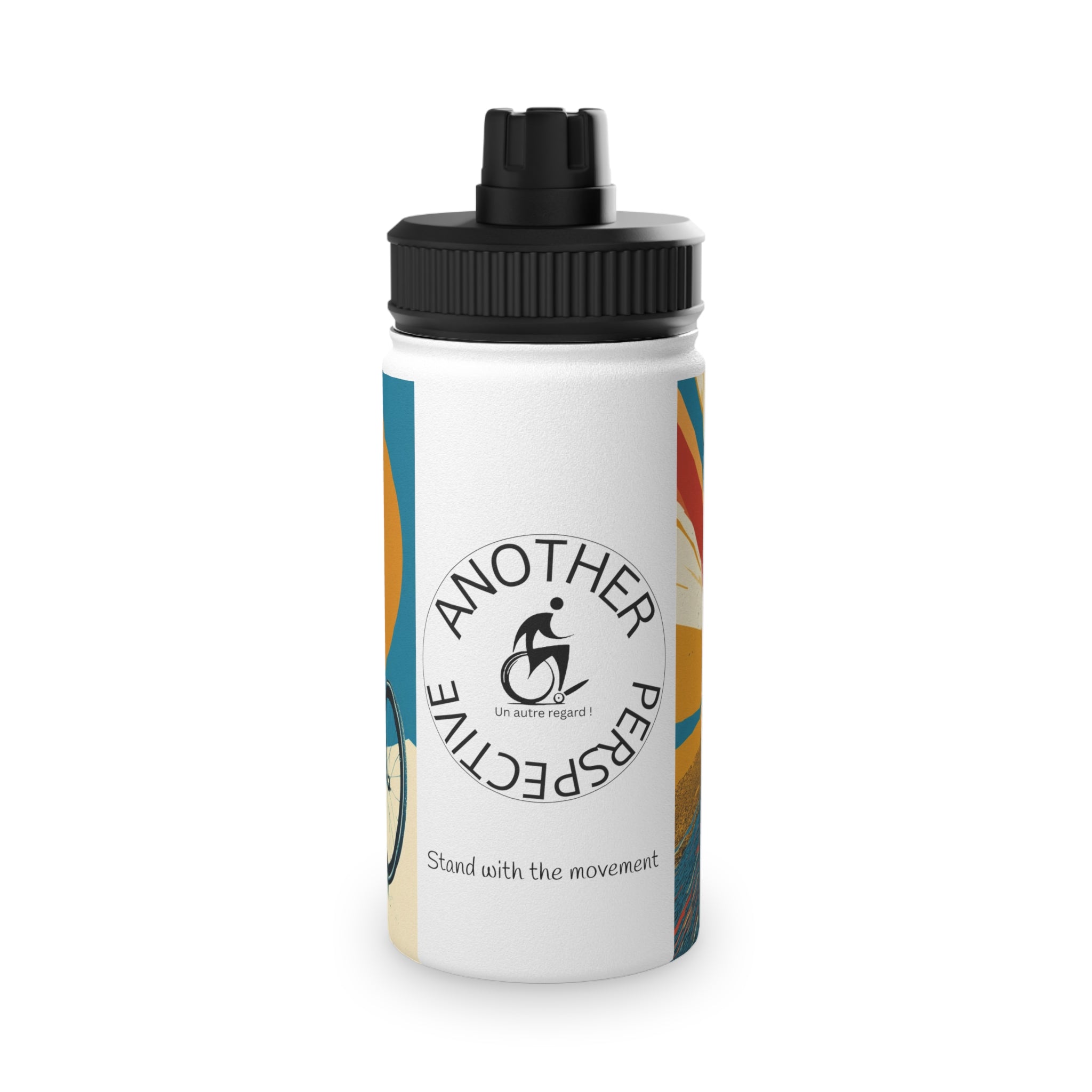 Vibrant Wheelchair Water Bottle , Stainless Steel Sports Bottle, Eco-Friendly Hydration, Outdoor Adventure Gear, Unique Gift for Cyclists