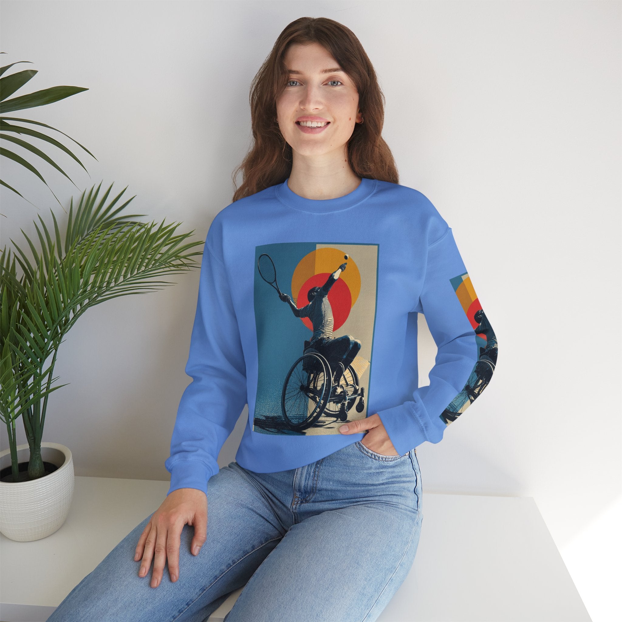 Inclusive WheelChair Tennis Sports Themed Sweatshirt for Empowerment, Unisex Heavy Blend Crewneck, Inspirational Gift for Activists