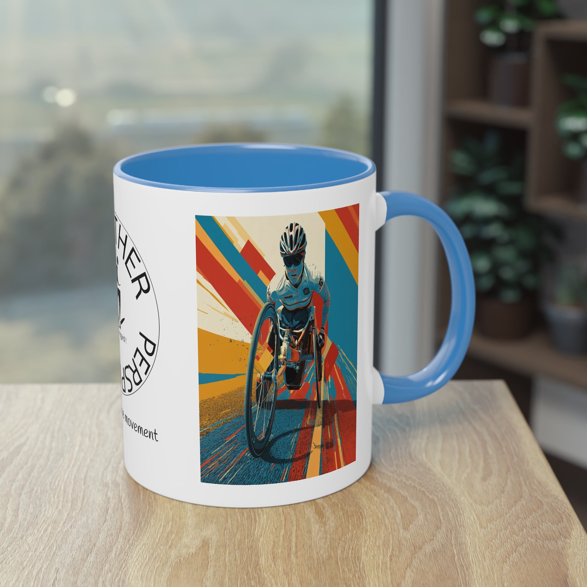 Dynamic Two-Tone Coffee Mug Wheelchair, Race-inspired Drinkware, Ideal Gift for Athletes, Motivational Morning Caffeine Boost, Sports Lover Cup