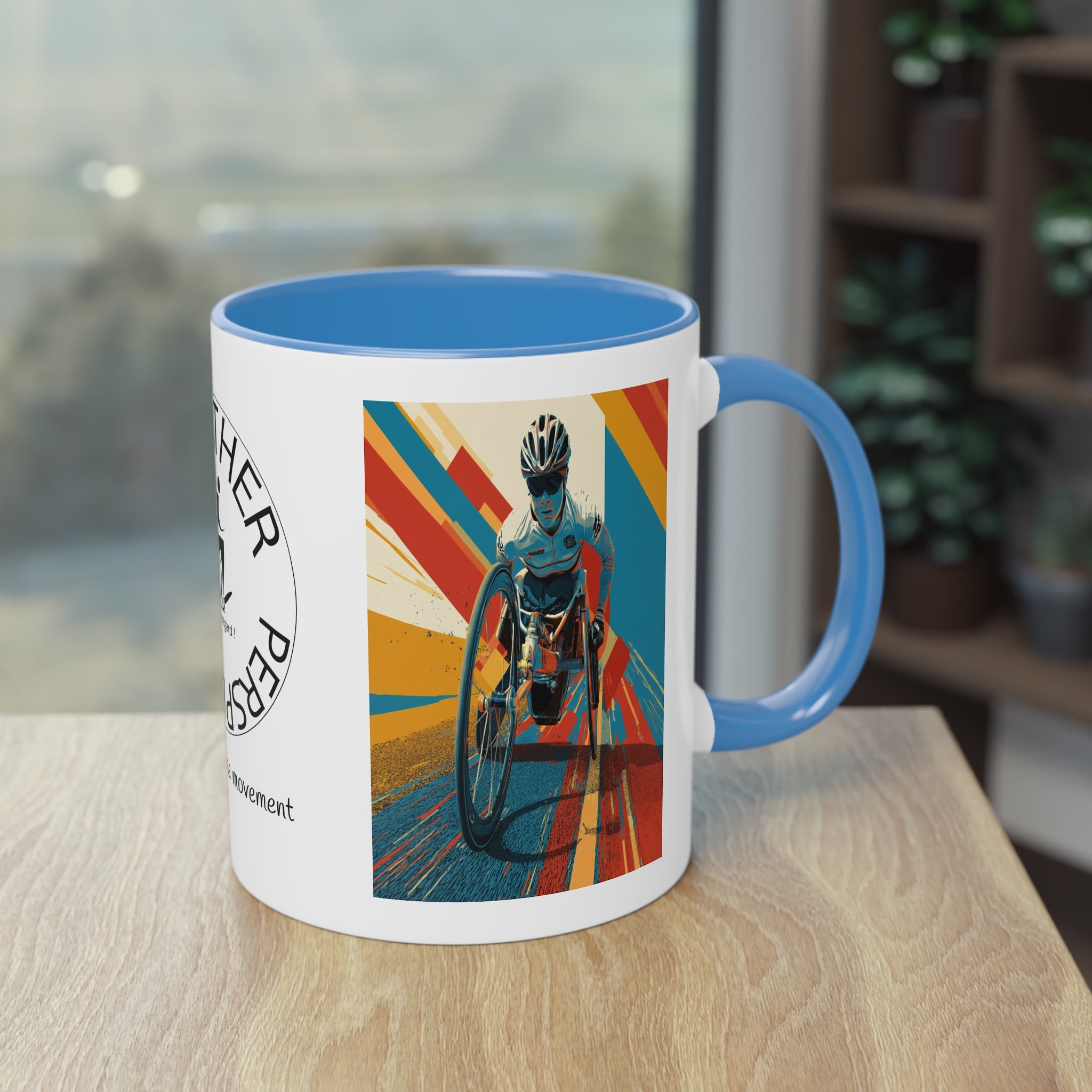 Dynamic Two-Tone Coffee Mug Wheelchair, Race-inspired Drinkware, Ideal Gift for Athletes, Motivational Morning Caffeine Boost, Sports Lover Cup