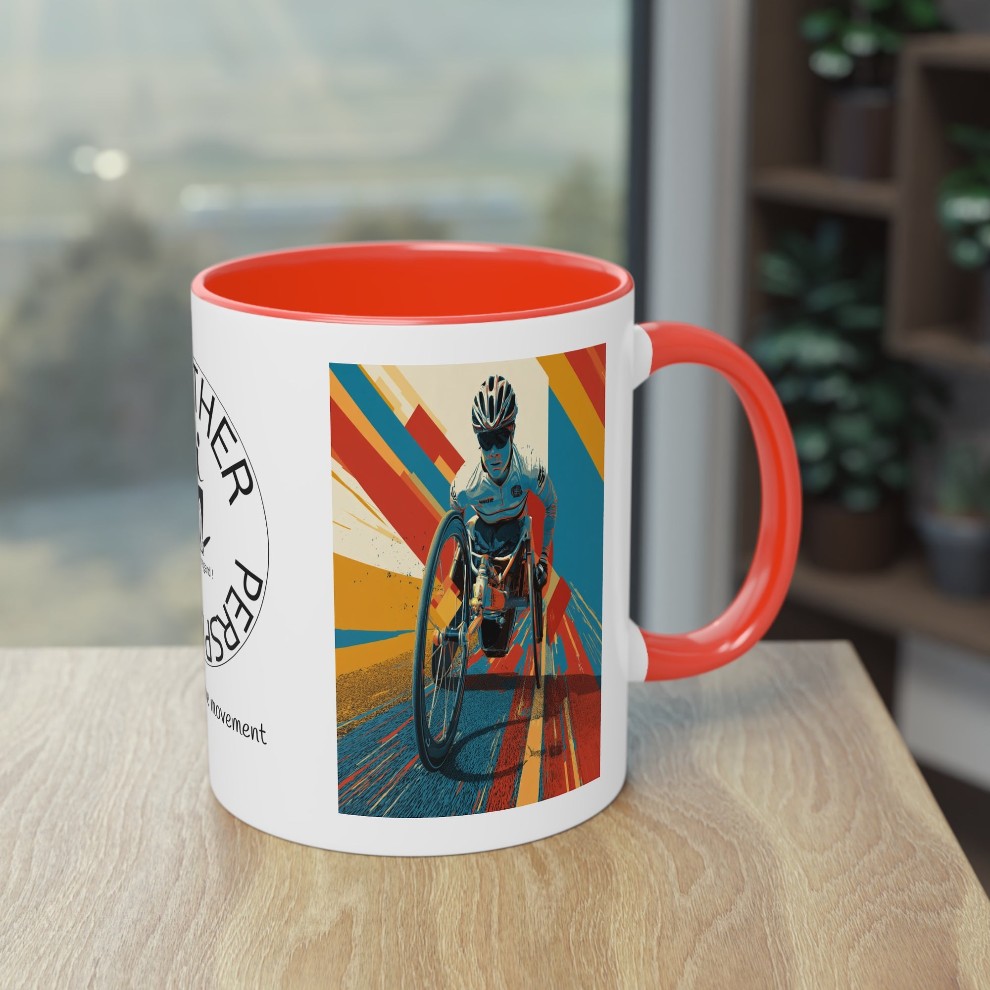 Dynamic Two-Tone Coffee Mug Wheelchair, Race-inspired Drinkware, Ideal Gift for Athletes, Motivational Morning Caffeine Boost, Sports Lover Cup