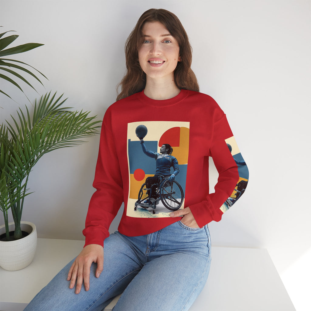Inclusive WheelChair Basket Sports Themed Sweatshirt for Empowerment, Unisex Heavy Blend Crewneck, Inspirational Gift for Activists