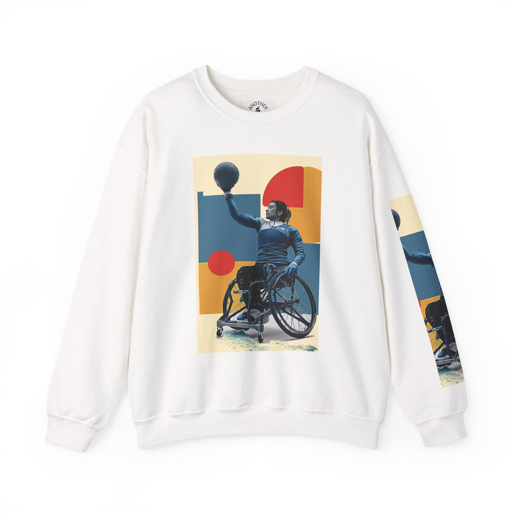 Inclusive WheelChair Basket Sports Themed Sweatshirt for Empowerment, Unisex Heavy Blend Crewneck, Inspirational Gift for Activists